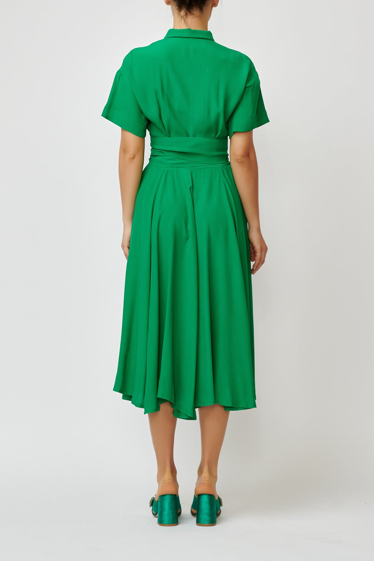 Midi Viscose Shirt Dress, Green
