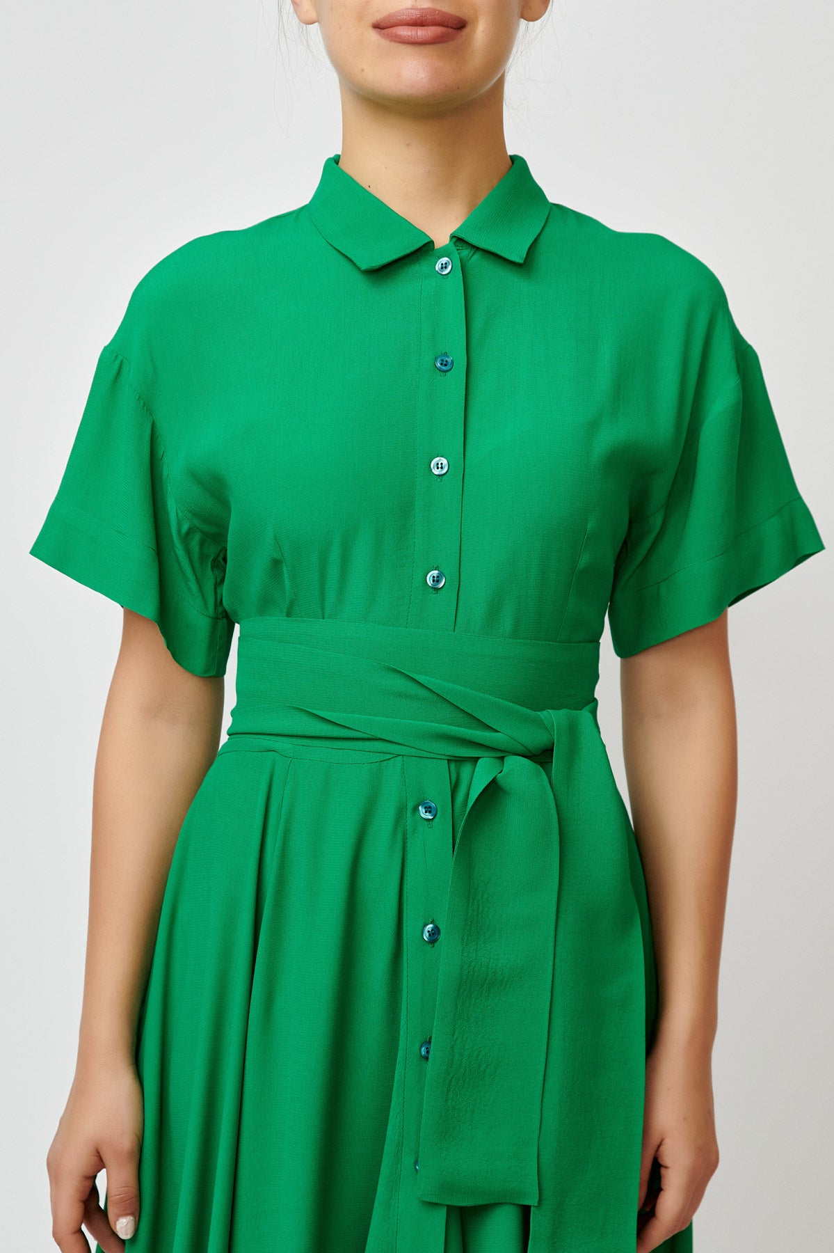 Midi Viscose Shirt Dress, Green
