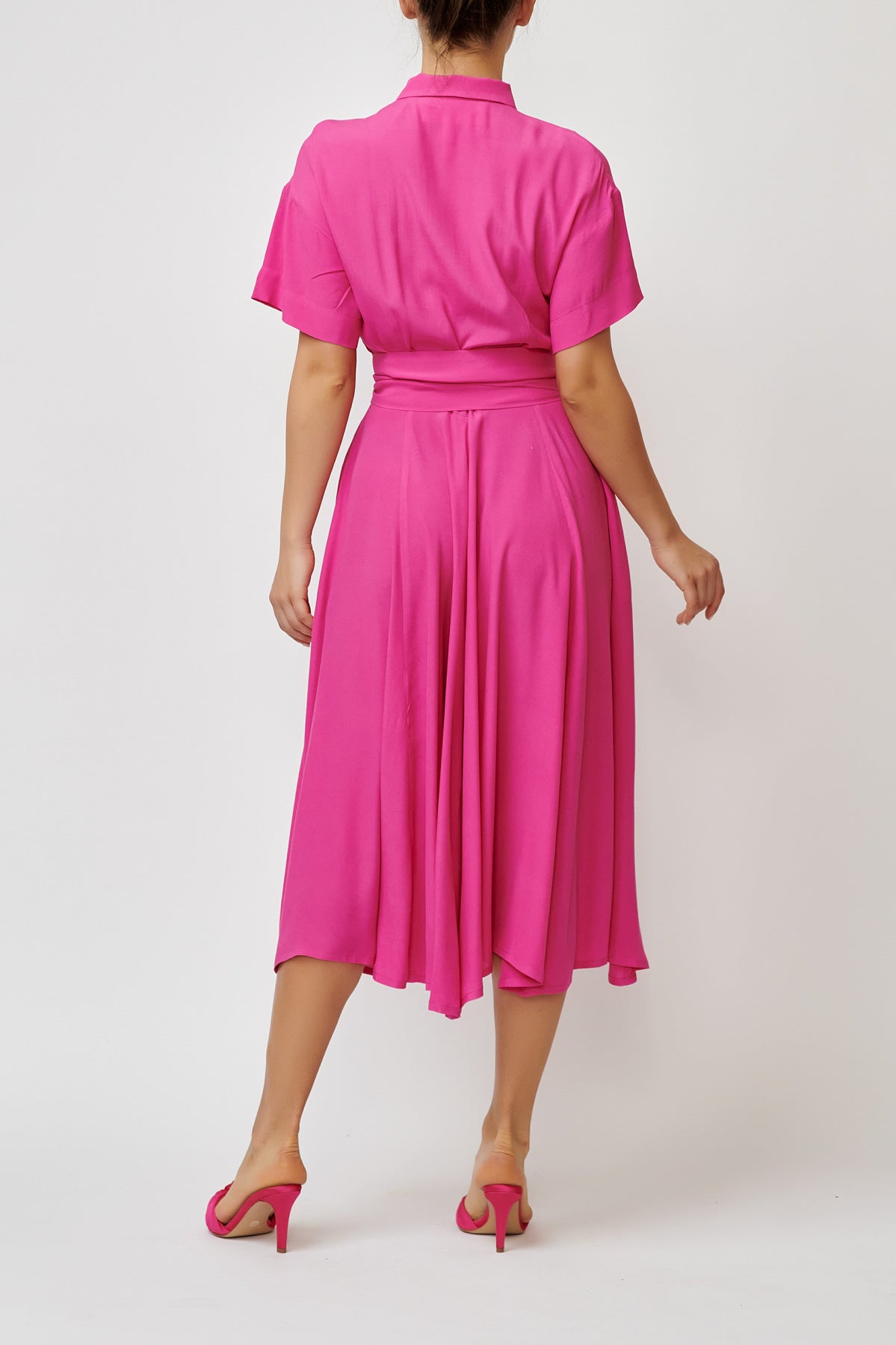 Midi Viscose Shirt Dress, Fuchsia Pink