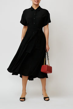  Rochie Camasa Midi din Viscoza, Neagra