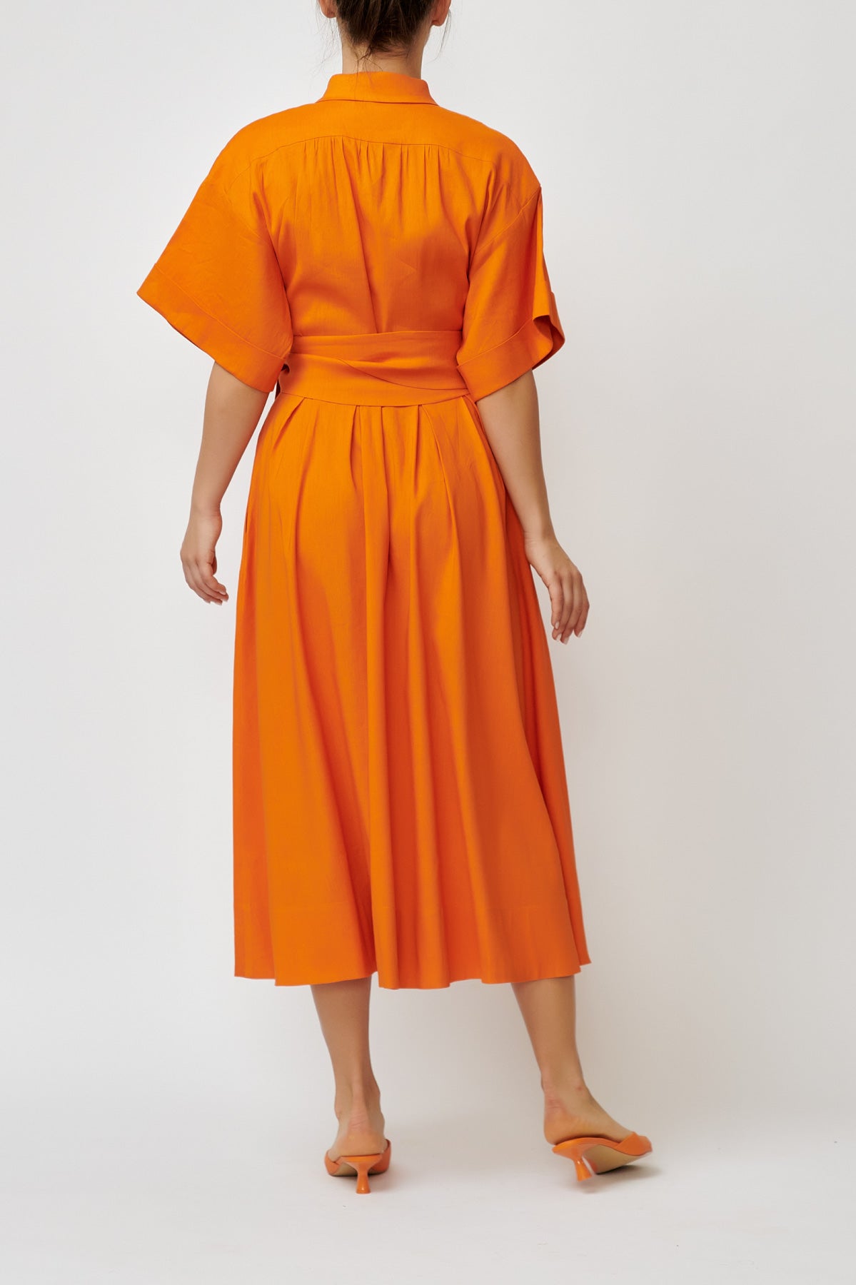 Rochie Camasa Midi din In cu Viscoza, Oranj