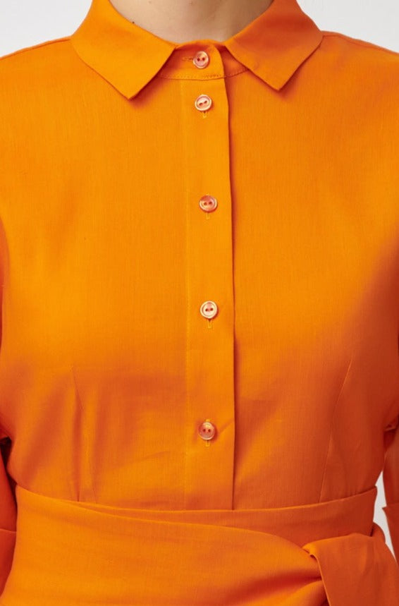 Rochie Camasa Midi din In cu Viscoza, Oranj