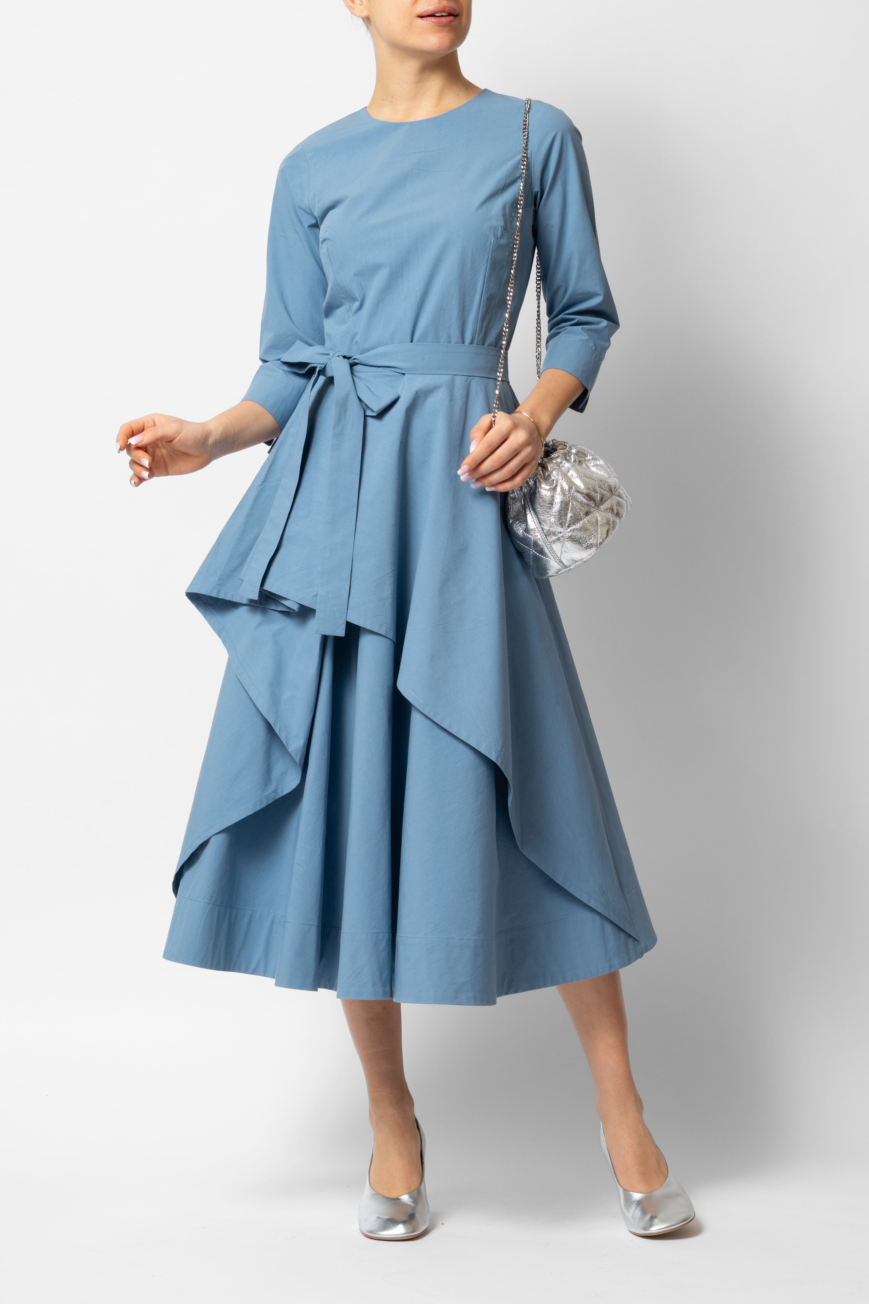 Rochie Midi Semi-Clos din Bumbac, Bleu