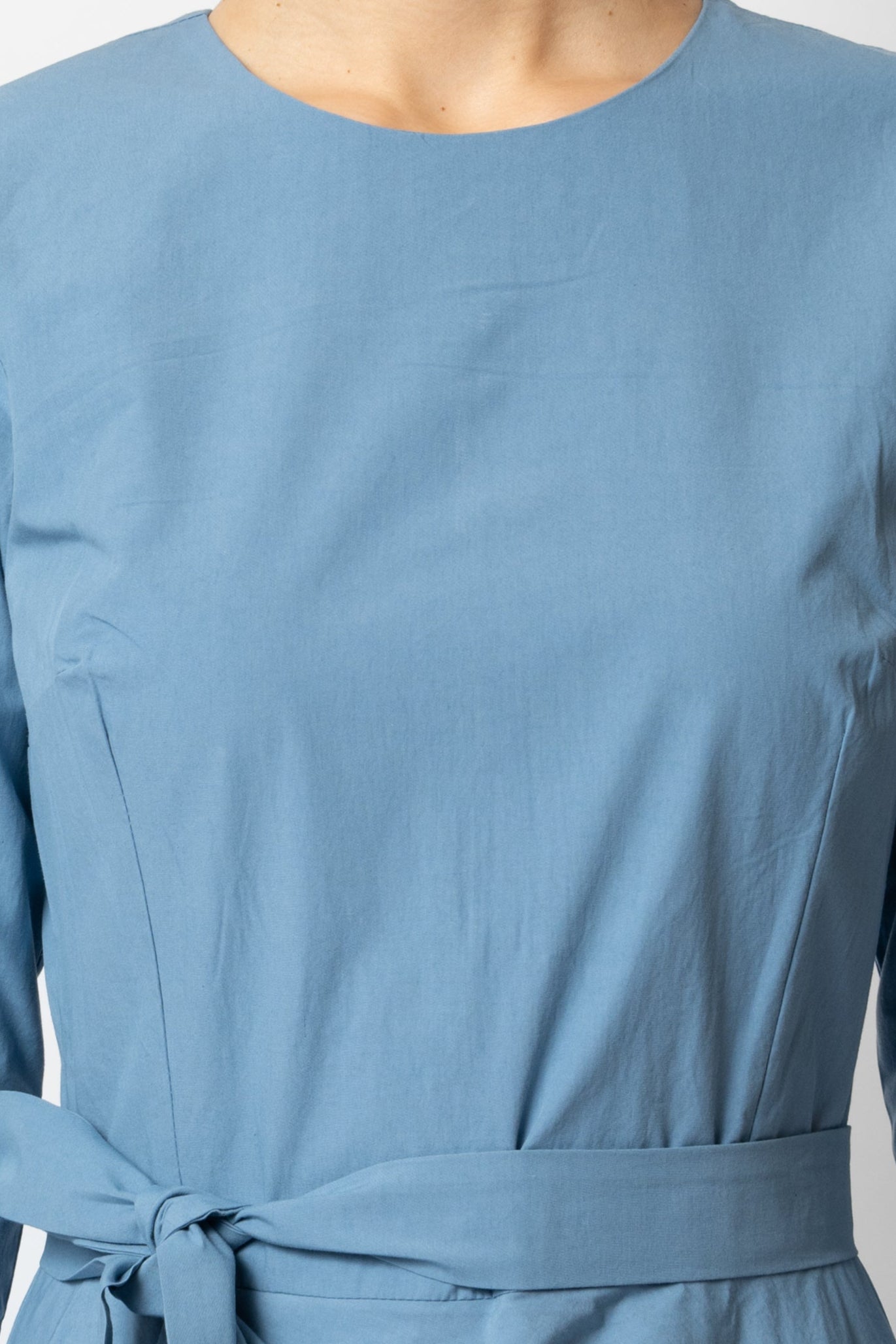 Cotton Semi-Clos Midi Dress, Blue