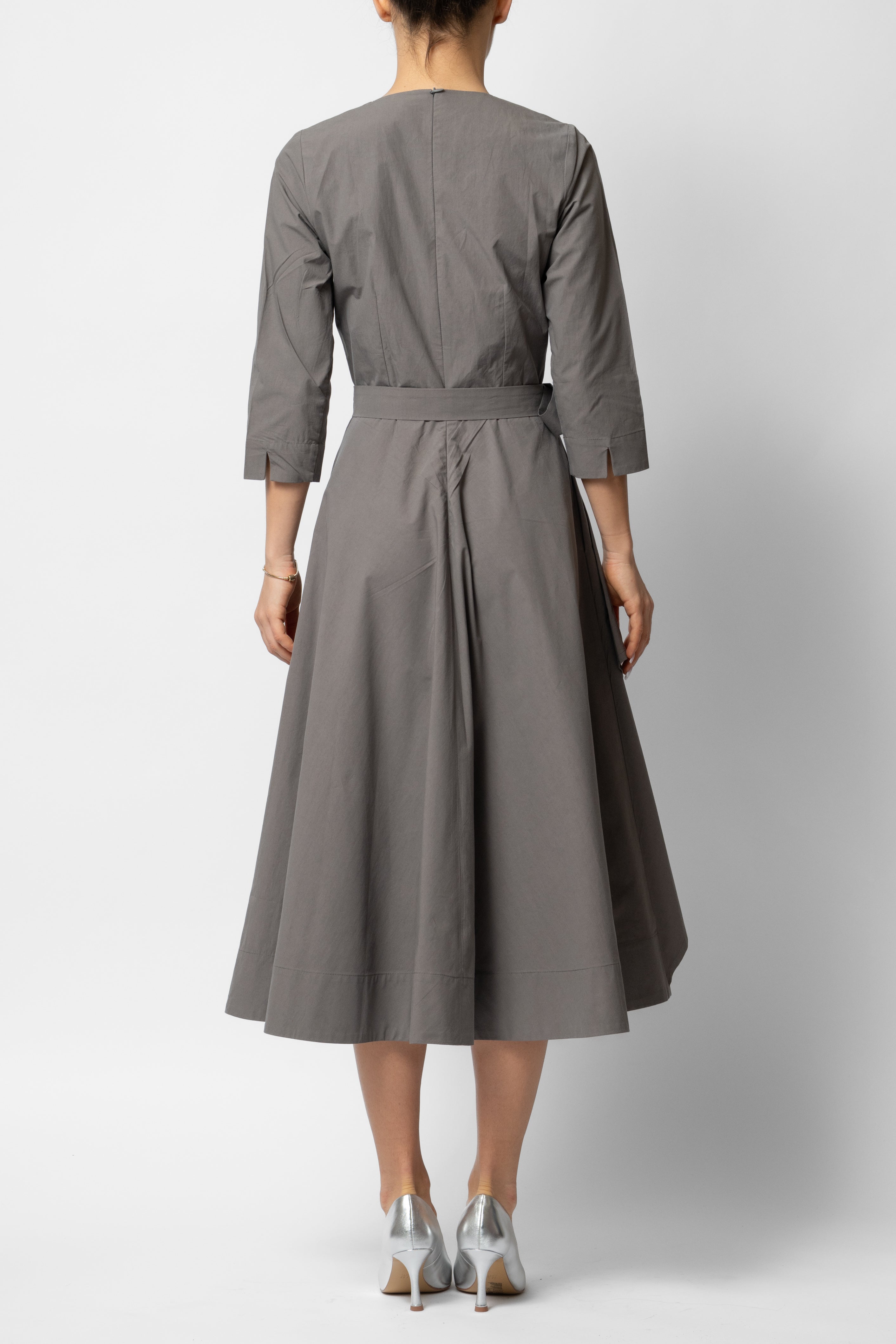 Rochie Midi Semi-Clos din Bumbac, Gri