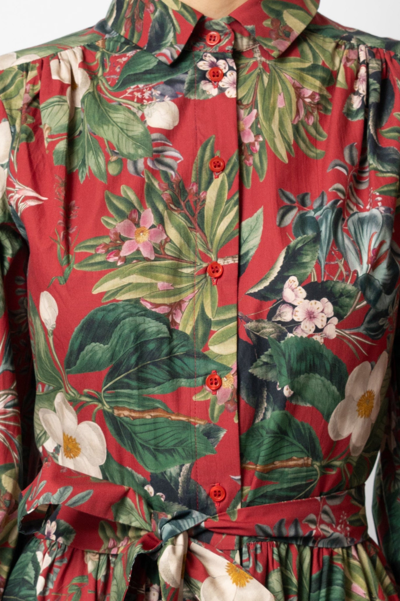 Rochie Camasa Midi cu Maneci Bufante din Bumbac, Grena