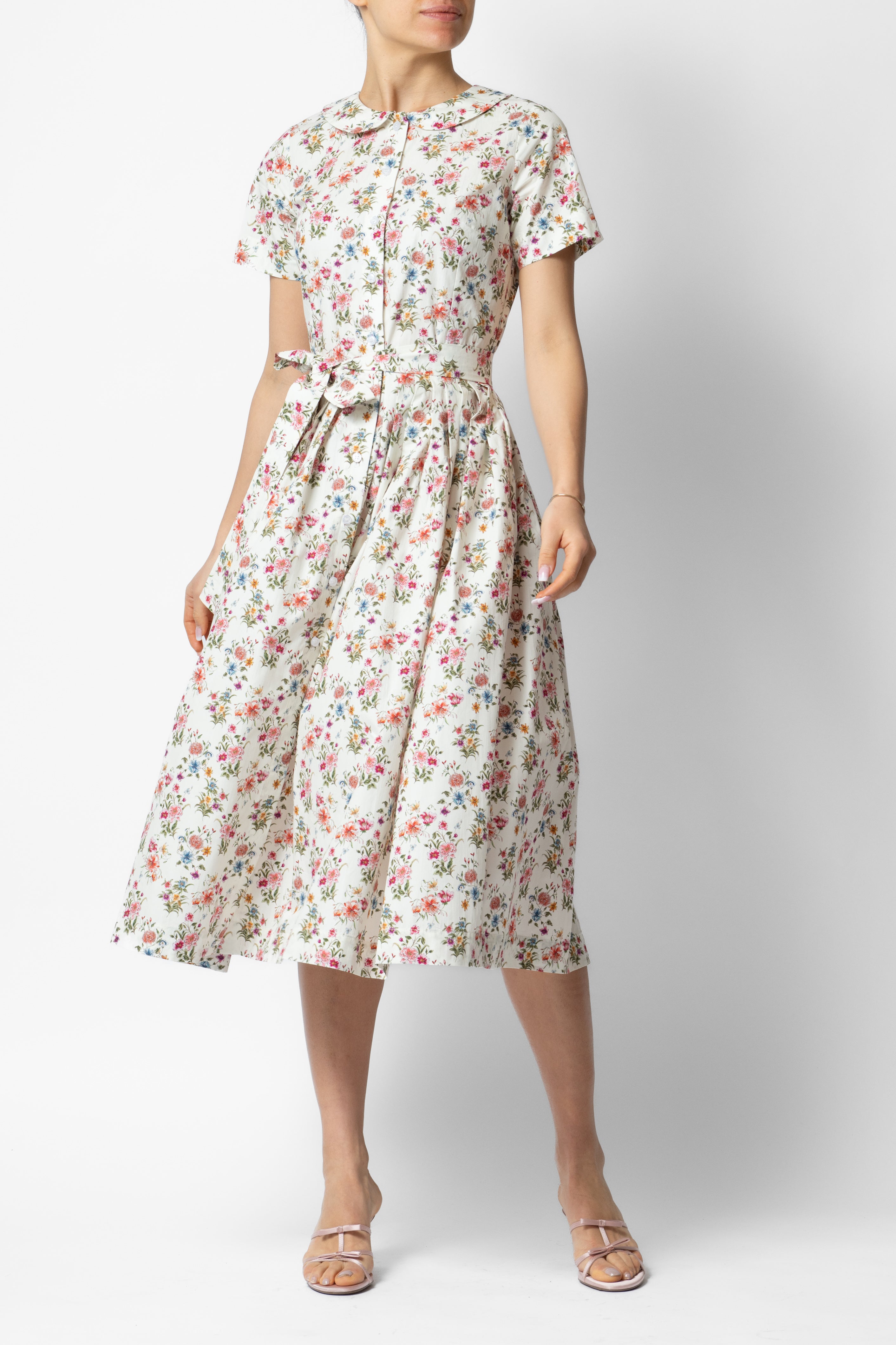 Cotton Midi Shirt Dress, Ivory