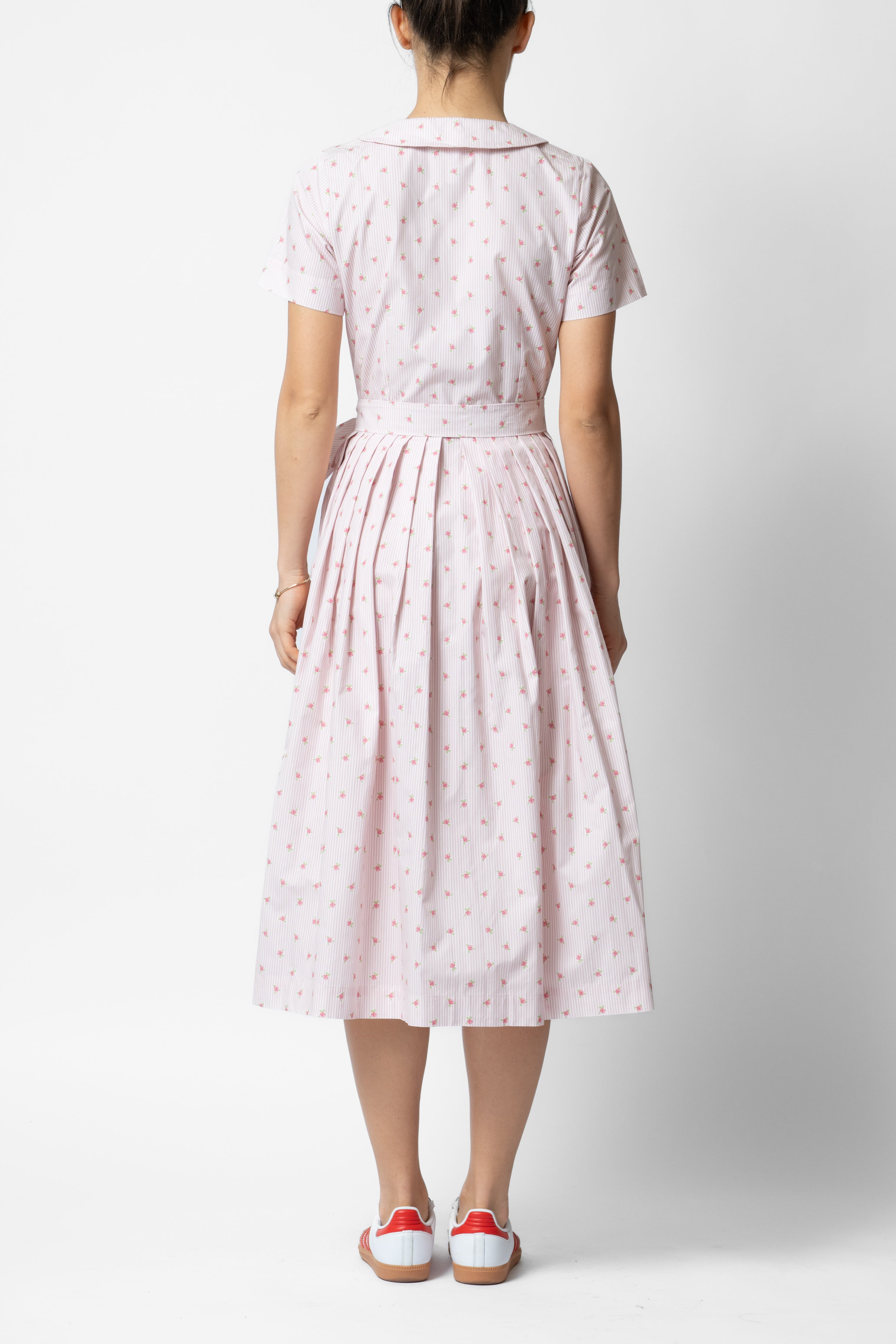 Floral and Striped Midi Shirt Dress, Pink