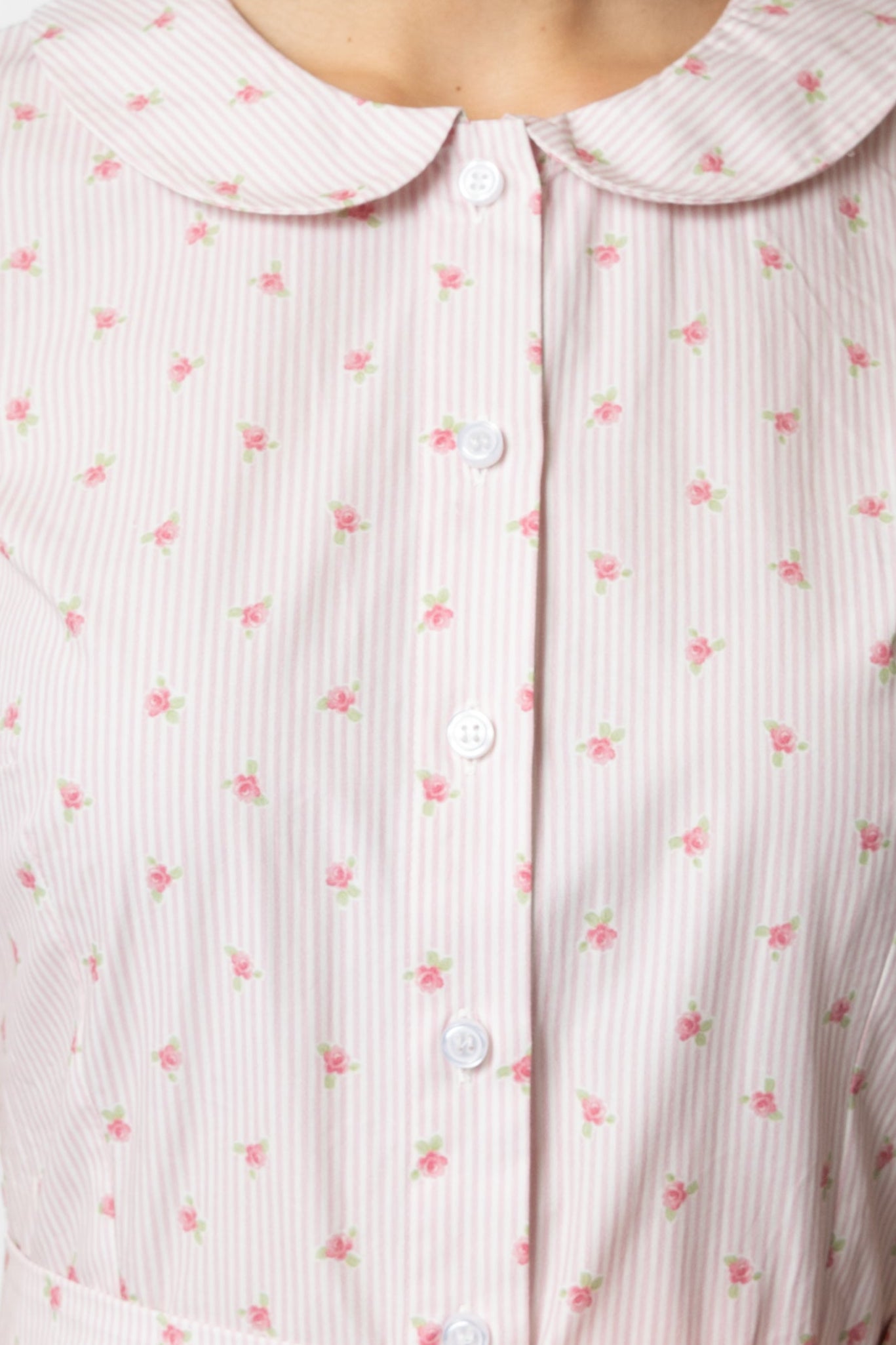 Floral and Striped Midi Shirt Dress, Pink