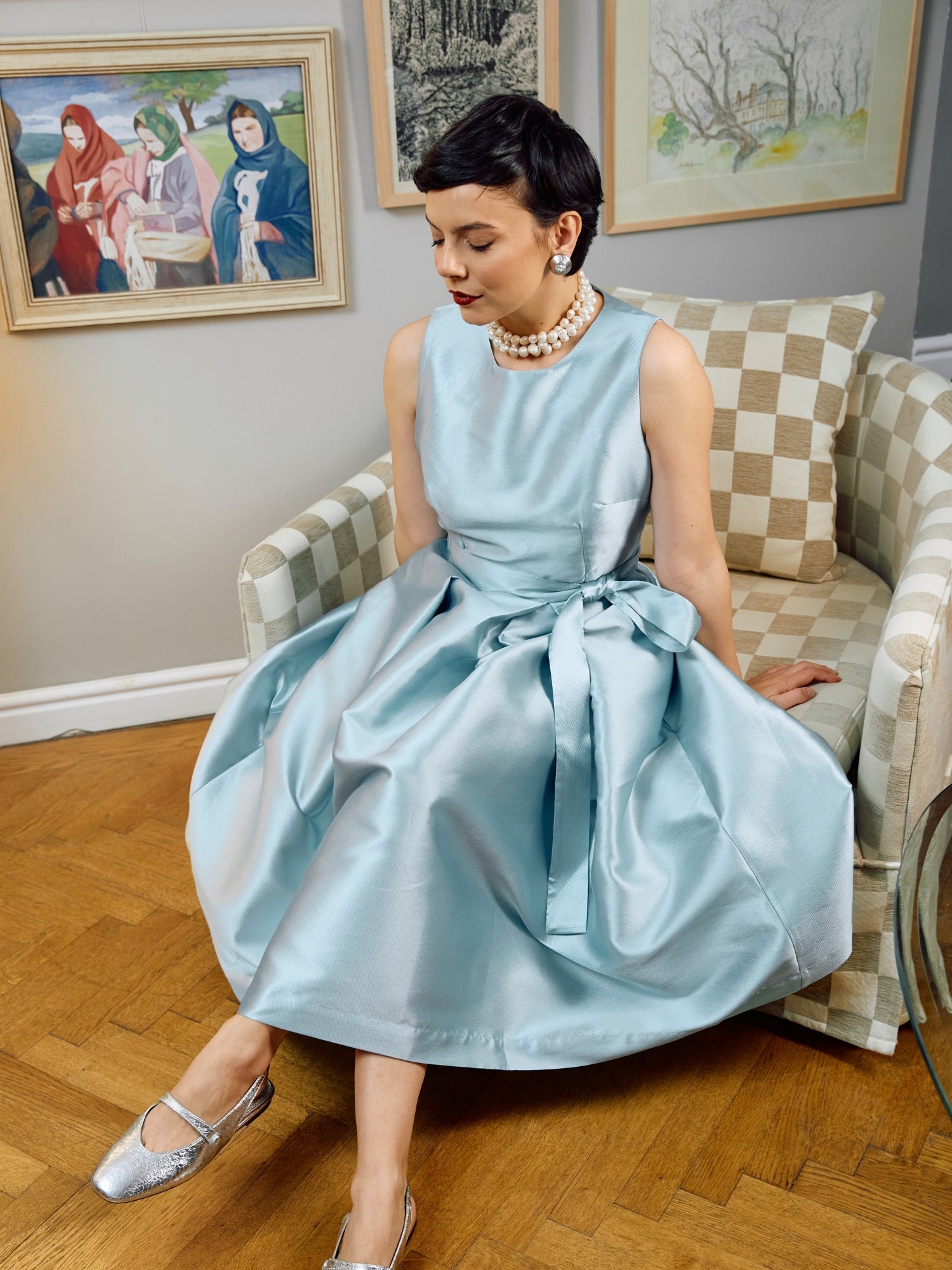 Mikado Midi Cocktail Dress, Light Blue