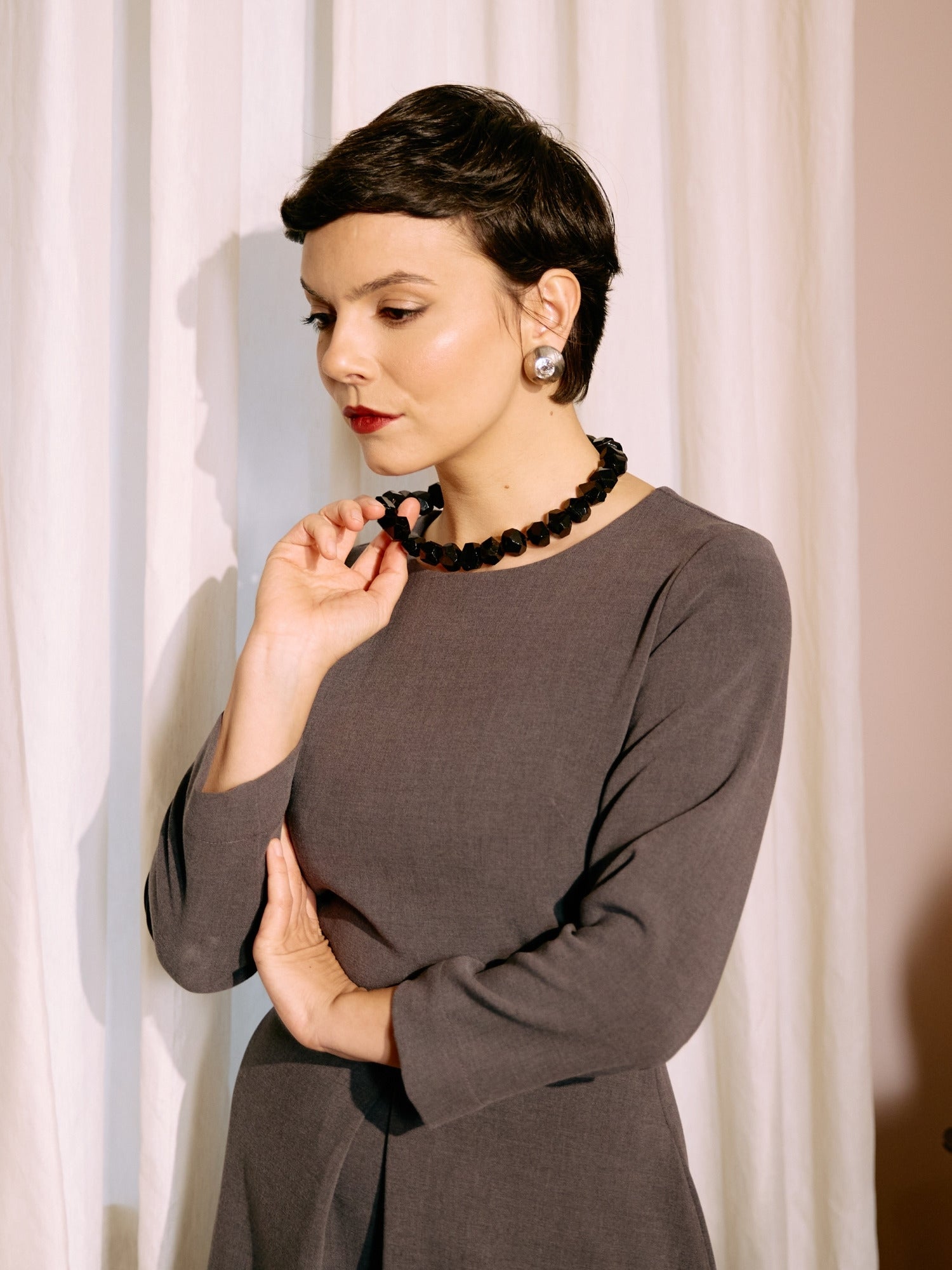 Office Midi Dress in Viscose, Anthracite Grey