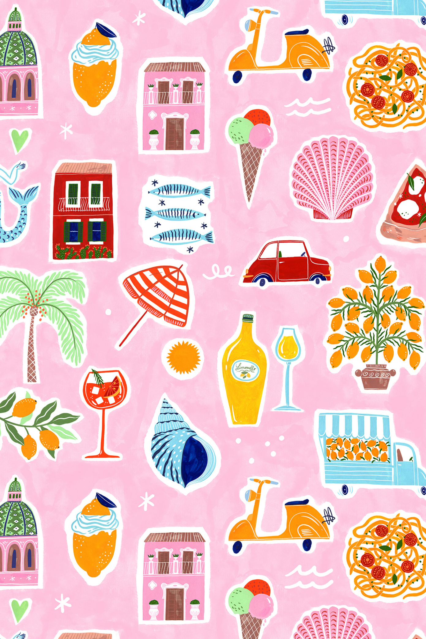 Rochie Midi cu Imprimeu Amalfi din Bumbac “Madalina Andronic x Milla Milla”, Roz