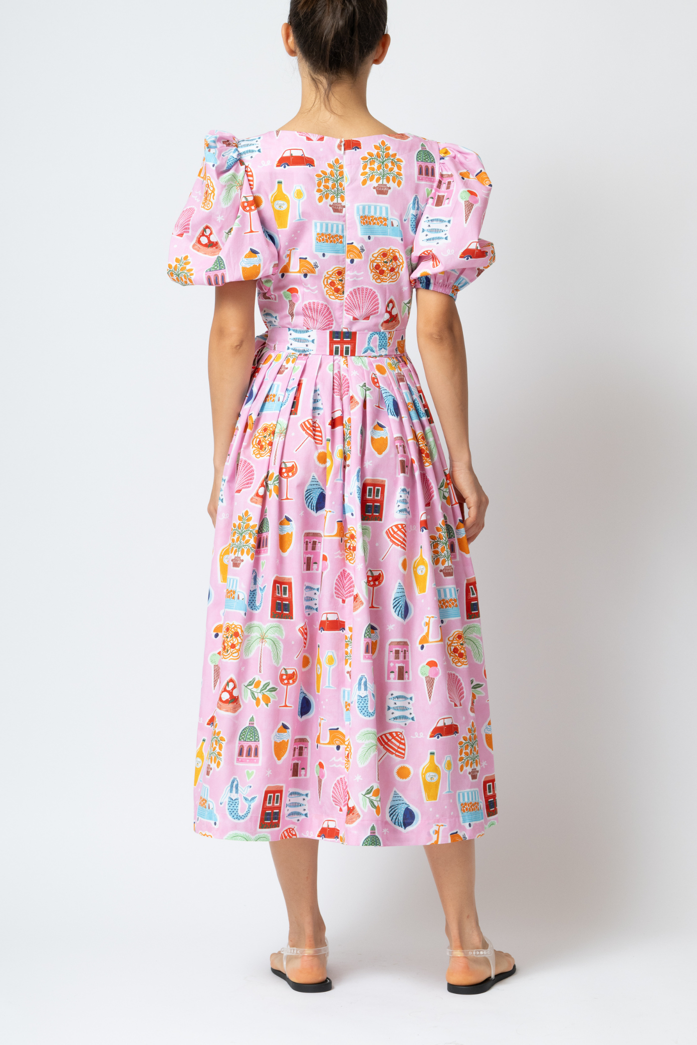 Rochie Midi cu Imprimeu Amalfi din Bumbac “Madalina Andronic x Milla Milla”, Roz