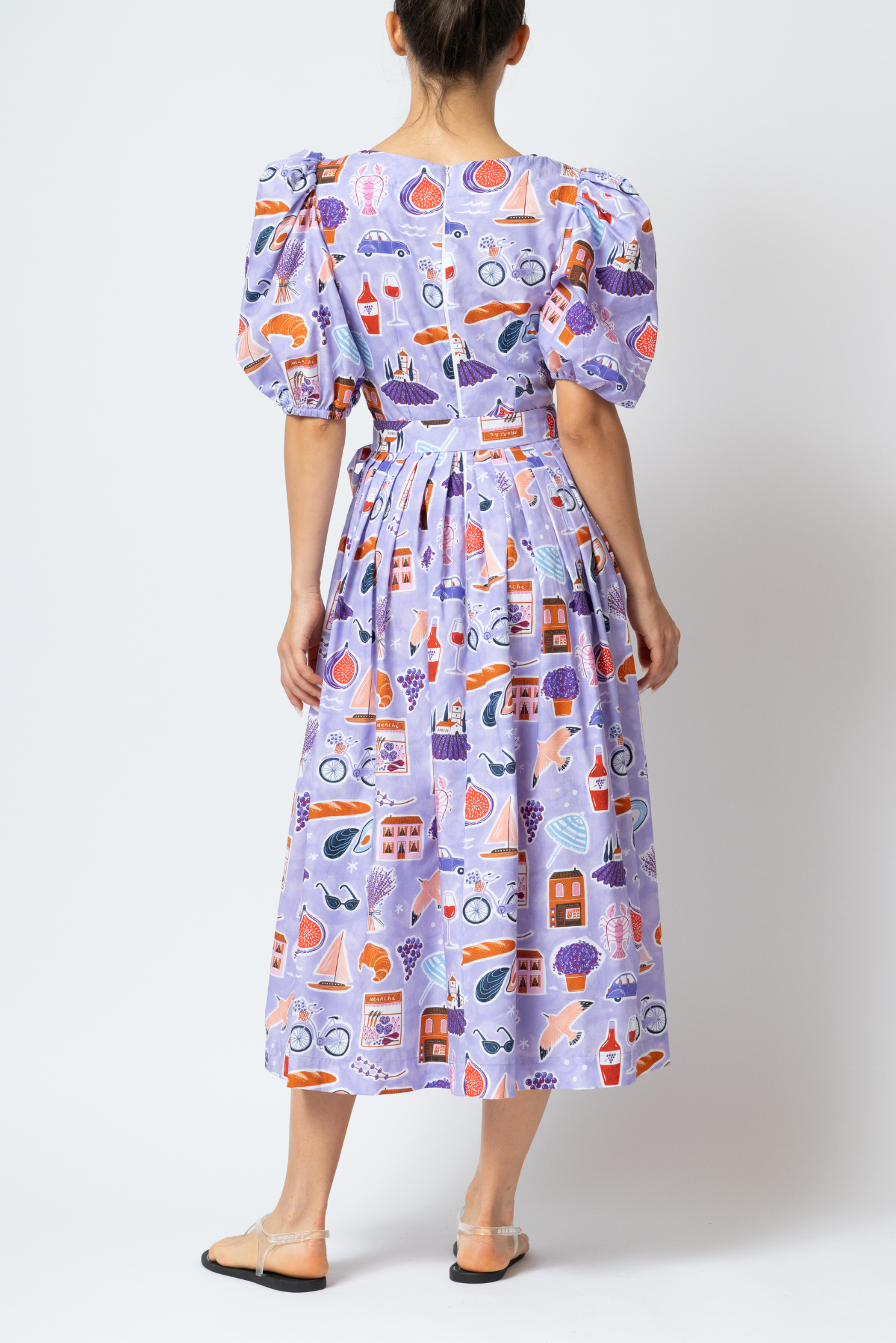 Rochie Midi cu Imprimeu Provence din Bumbac “Madalina Andronic X Milla Milla”, Mov