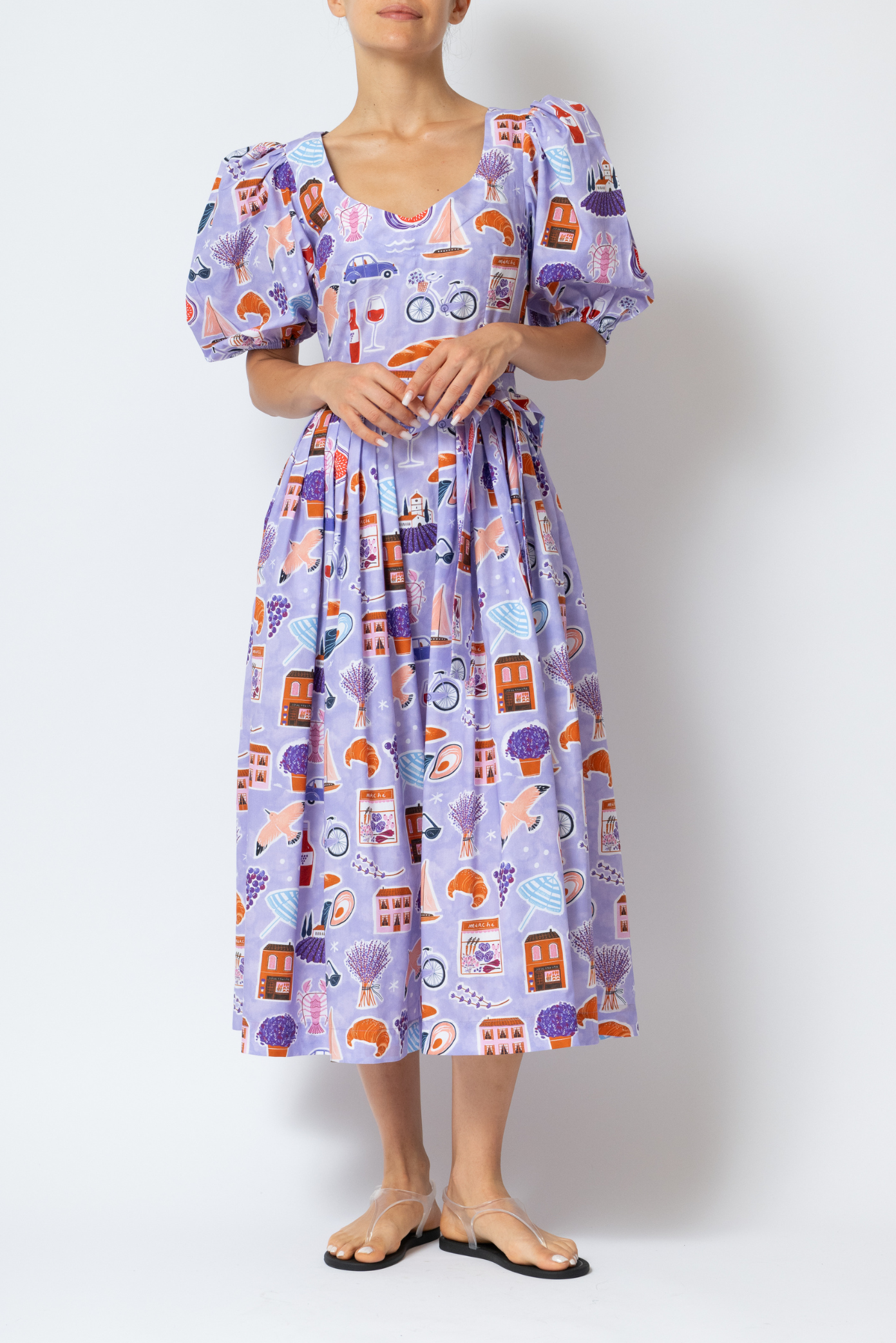 Rochie Midi cu Imprimeu Provence din Bumbac “Madalina Andronic X Milla Milla”, Mov