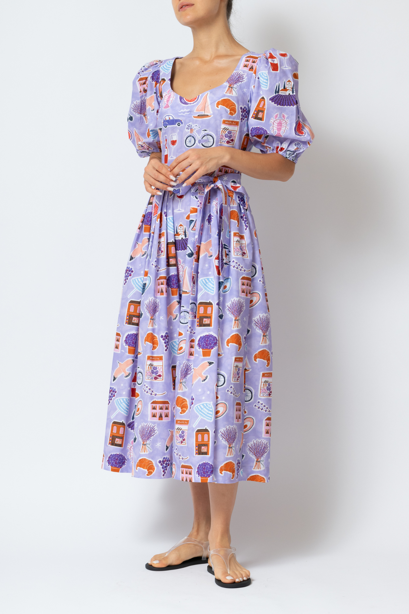 Rochie Midi cu Imprimeu Provence din Bumbac “Madalina Andronic X Milla Milla”, Mov