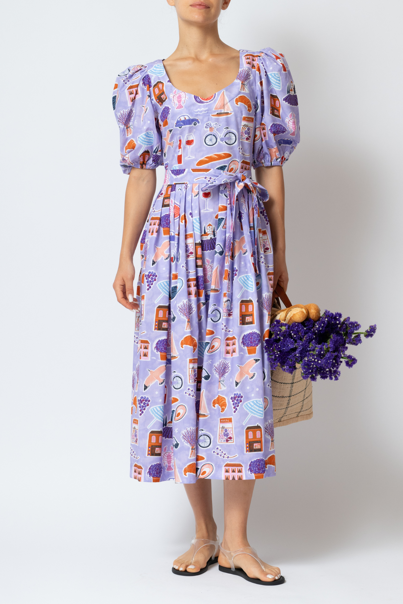 Rochie Midi cu Imprimeu Provence din Bumbac “Madalina Andronic X Milla Milla”, Mov