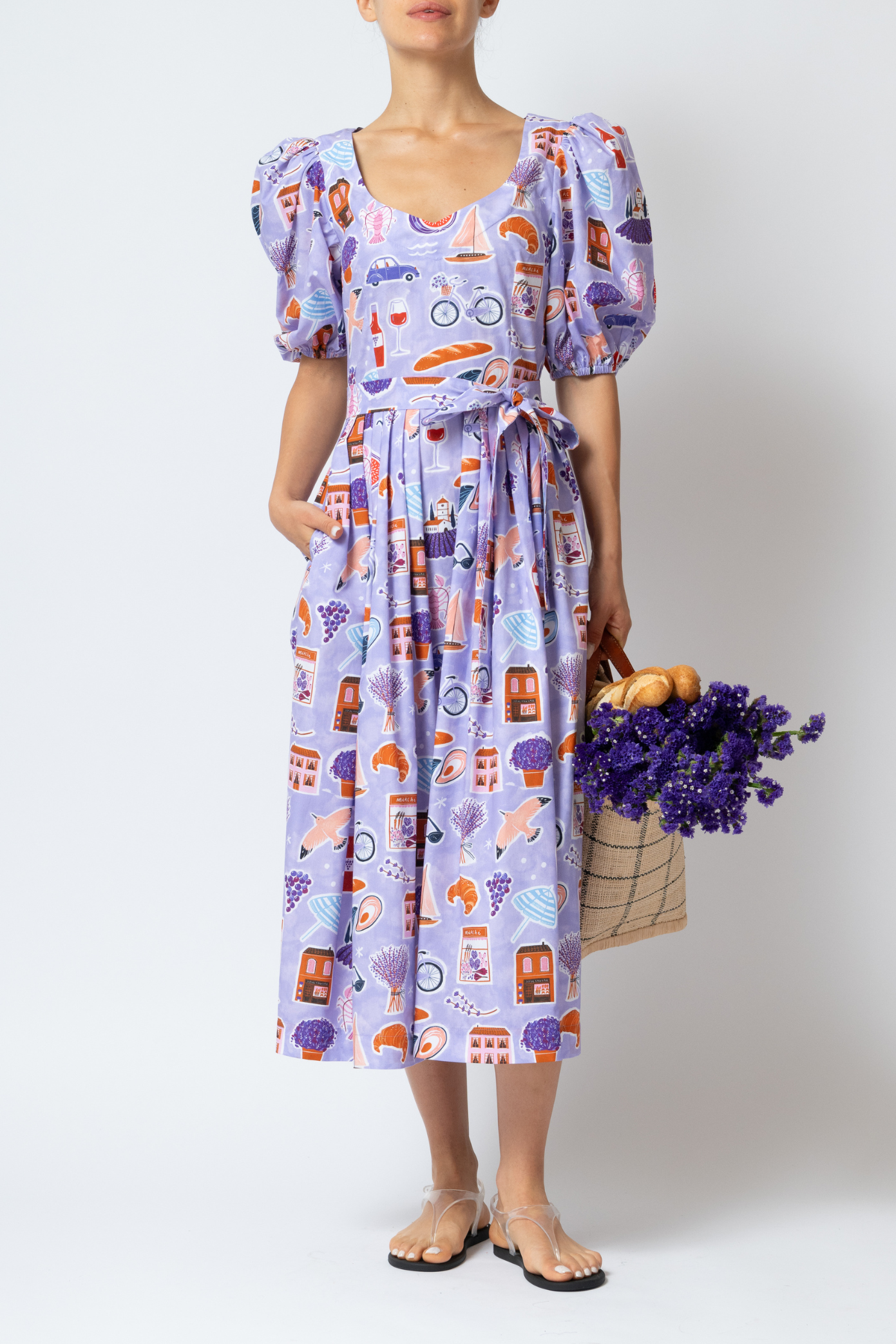 Rochie Midi cu Imprimeu Provence din Bumbac “Madalina Andronic X Milla Milla”, Mov