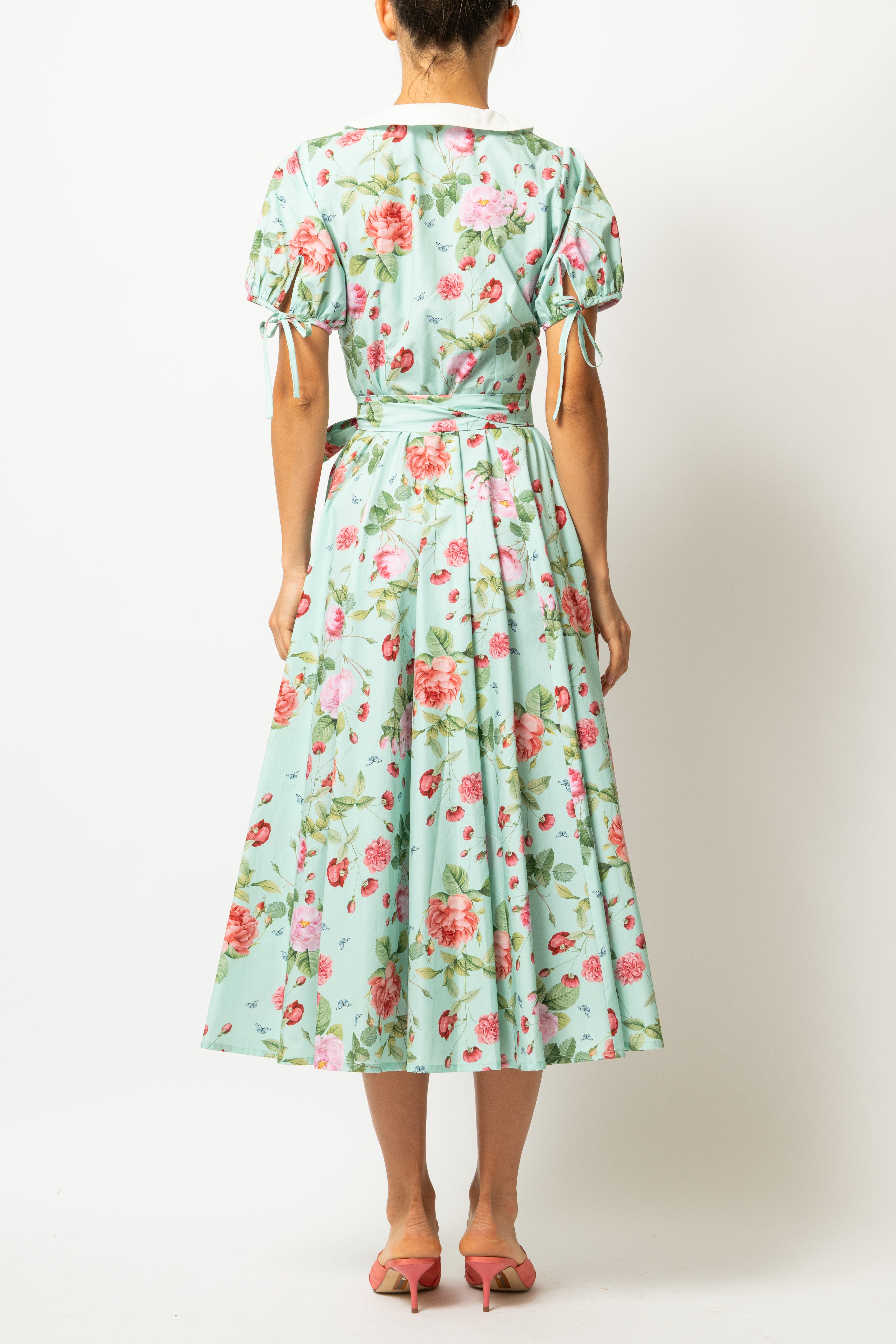 Floral and Striped Midi Shirt Dress, Blue