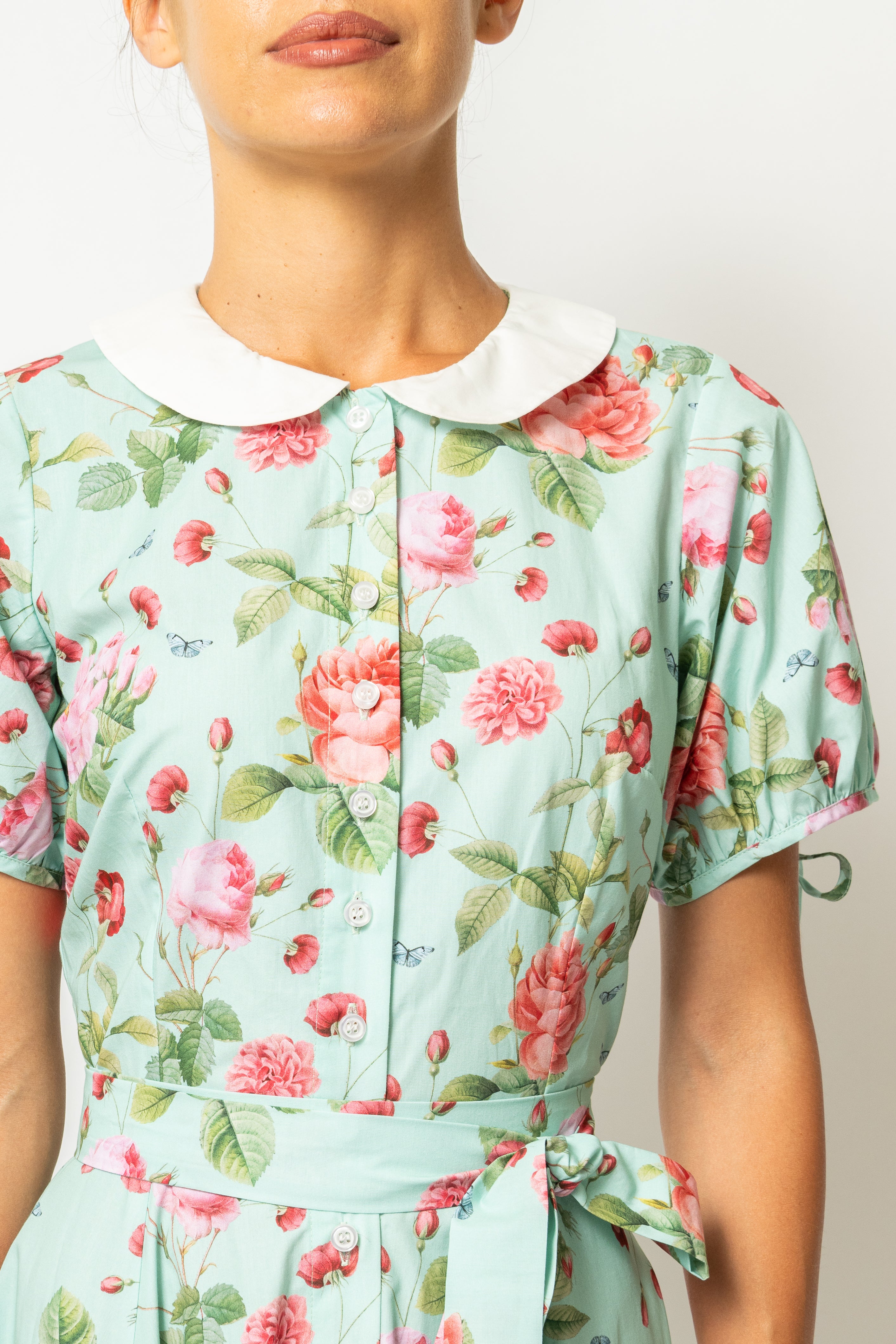 Floral and Striped Midi Shirt Dress, Blue