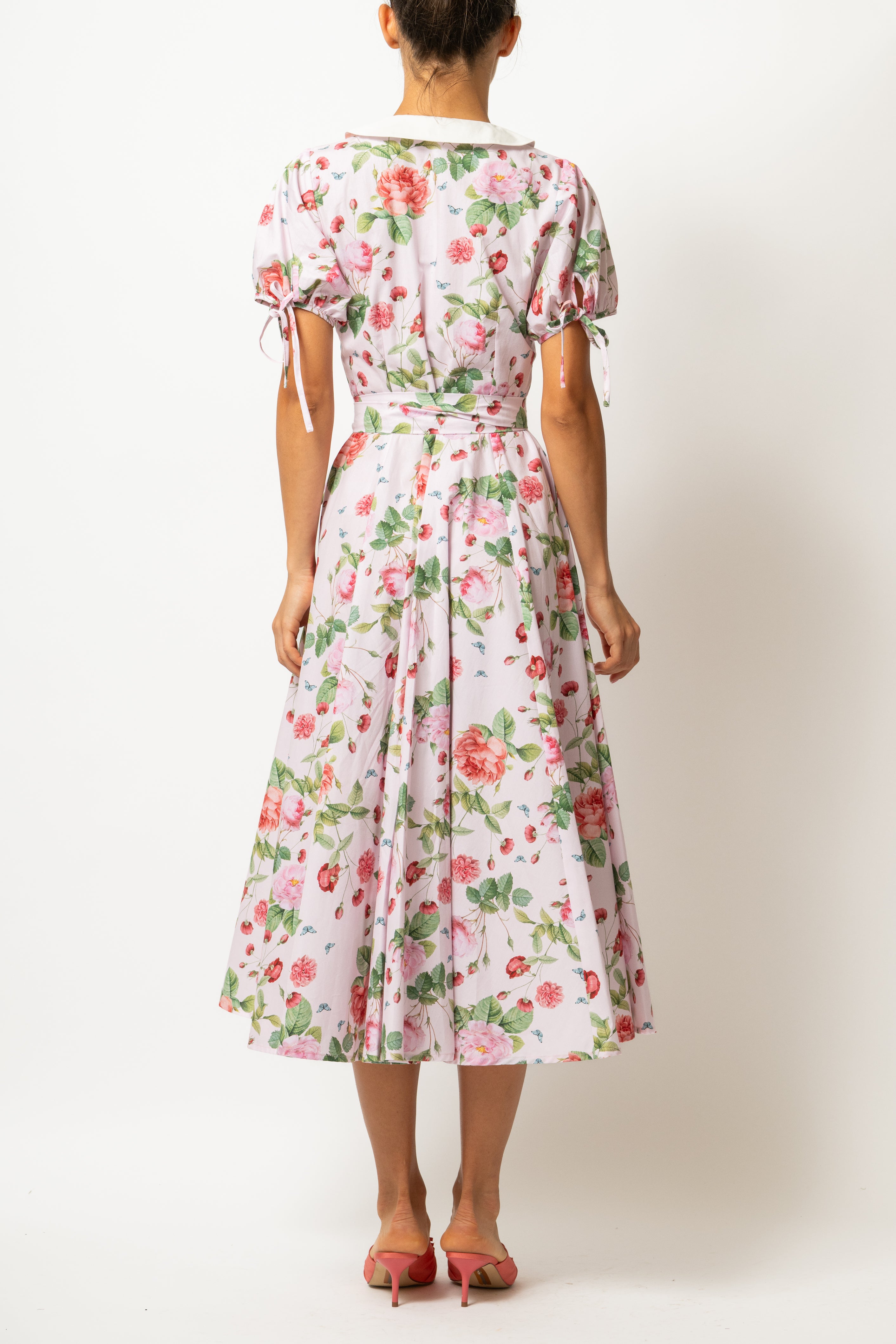 Floral and Striped Midi Shirt Dress, Blue