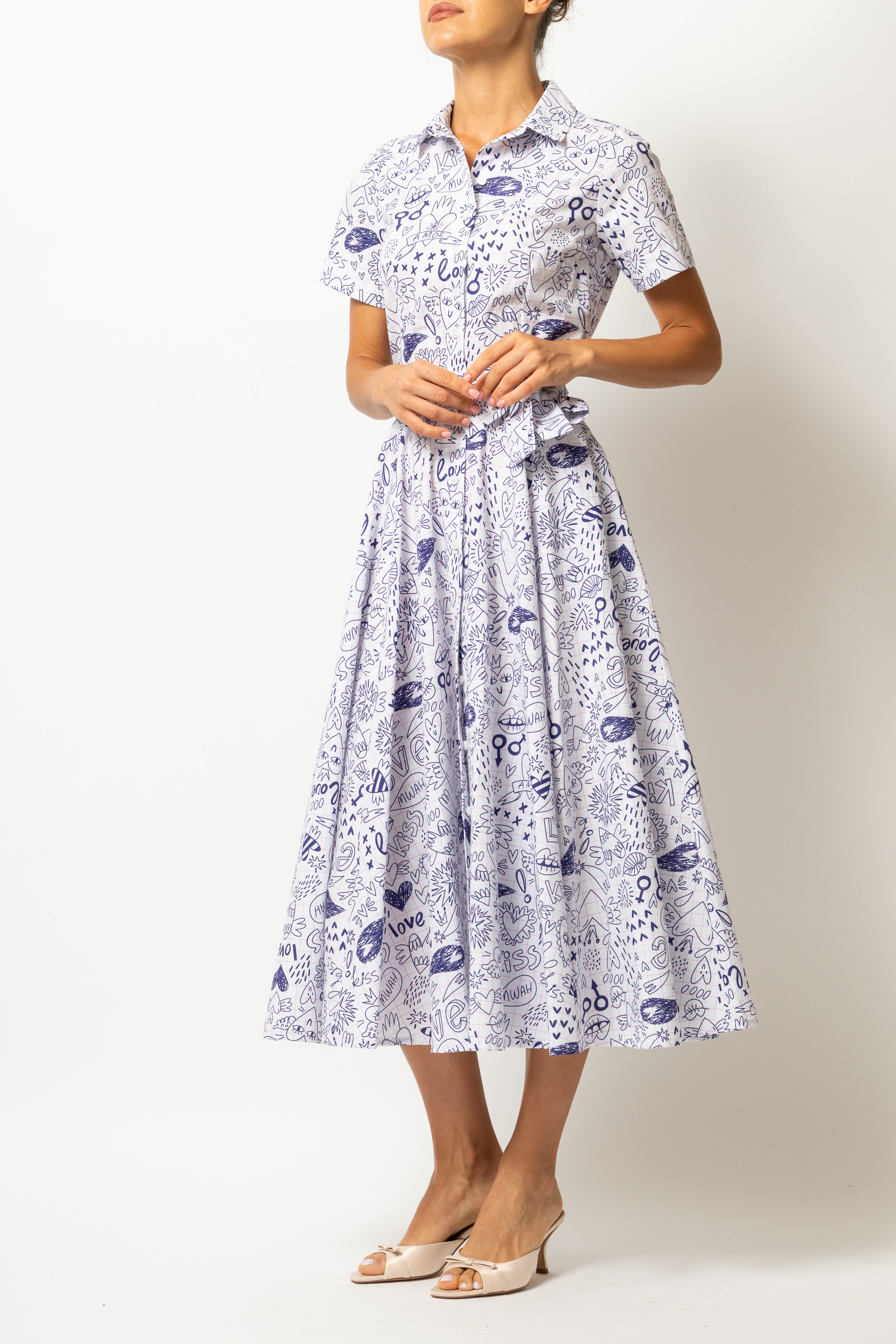 Rochie Camasa Midi cu Imprimeu Desene pe Caiet
