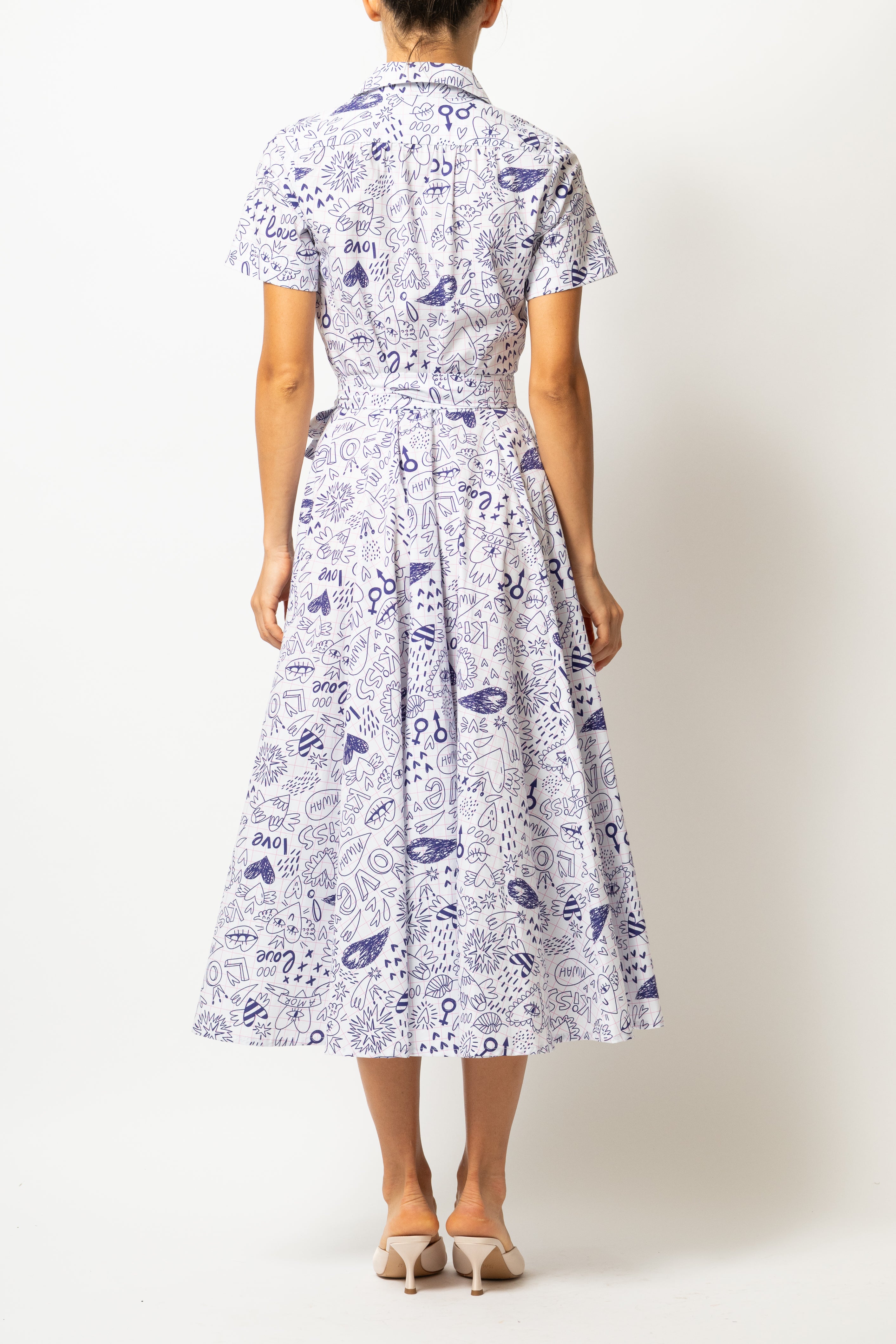 Rochie Camasa Midi cu Imprimeu Desene pe Caiet
