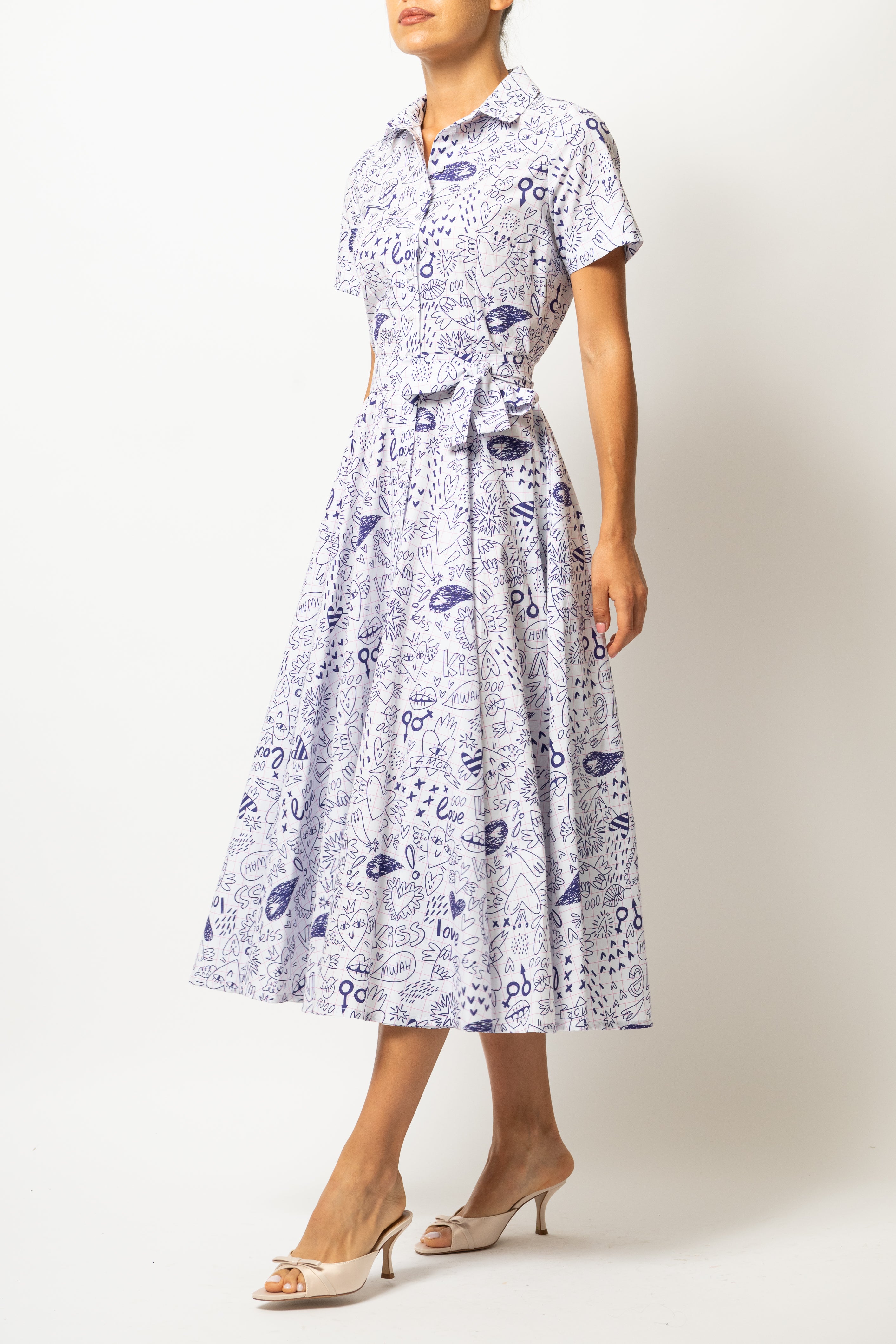 Rochie Camasa Midi cu Imprimeu Desene pe Caiet