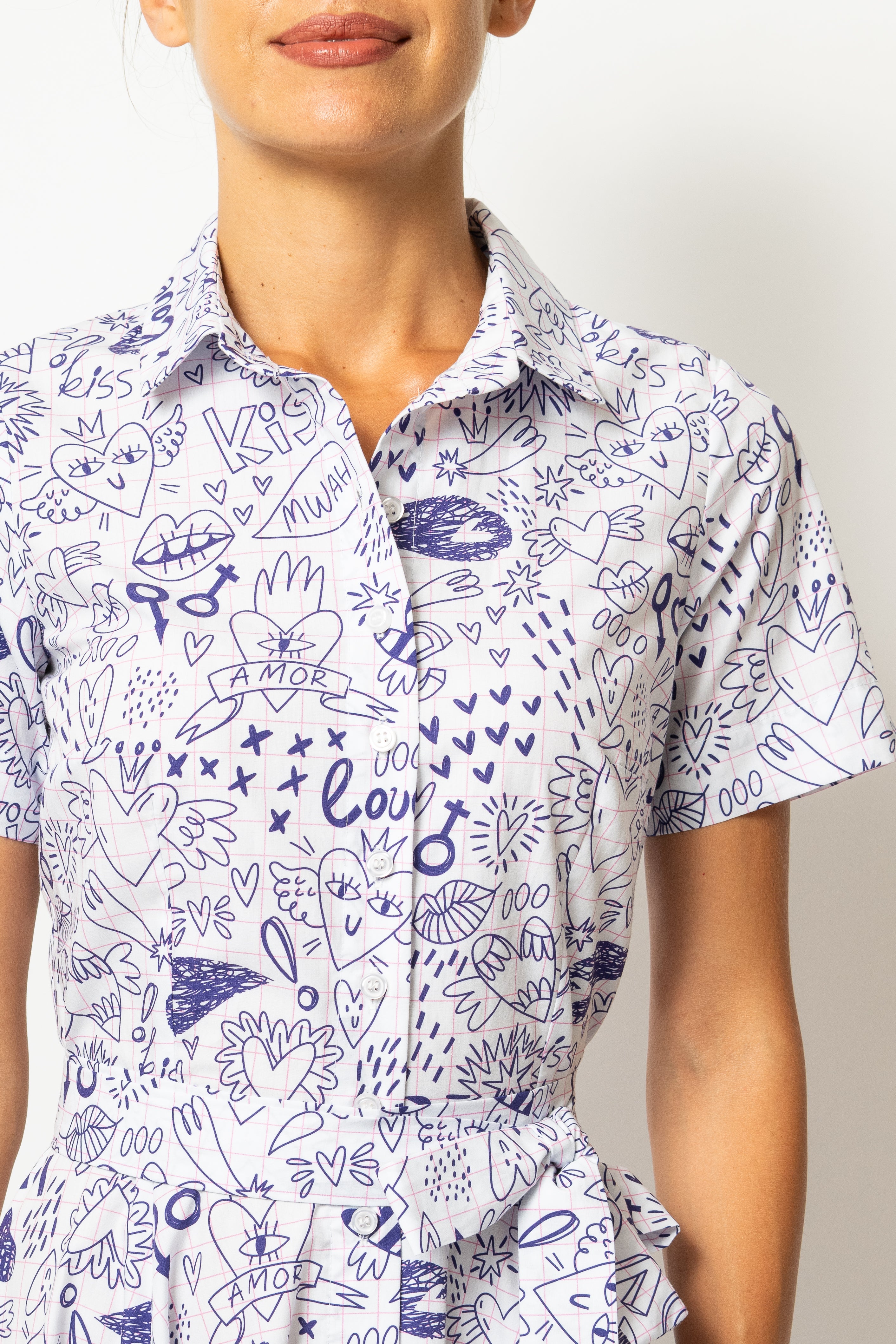 Rochie Camasa Midi cu Imprimeu Desene pe Caiet
