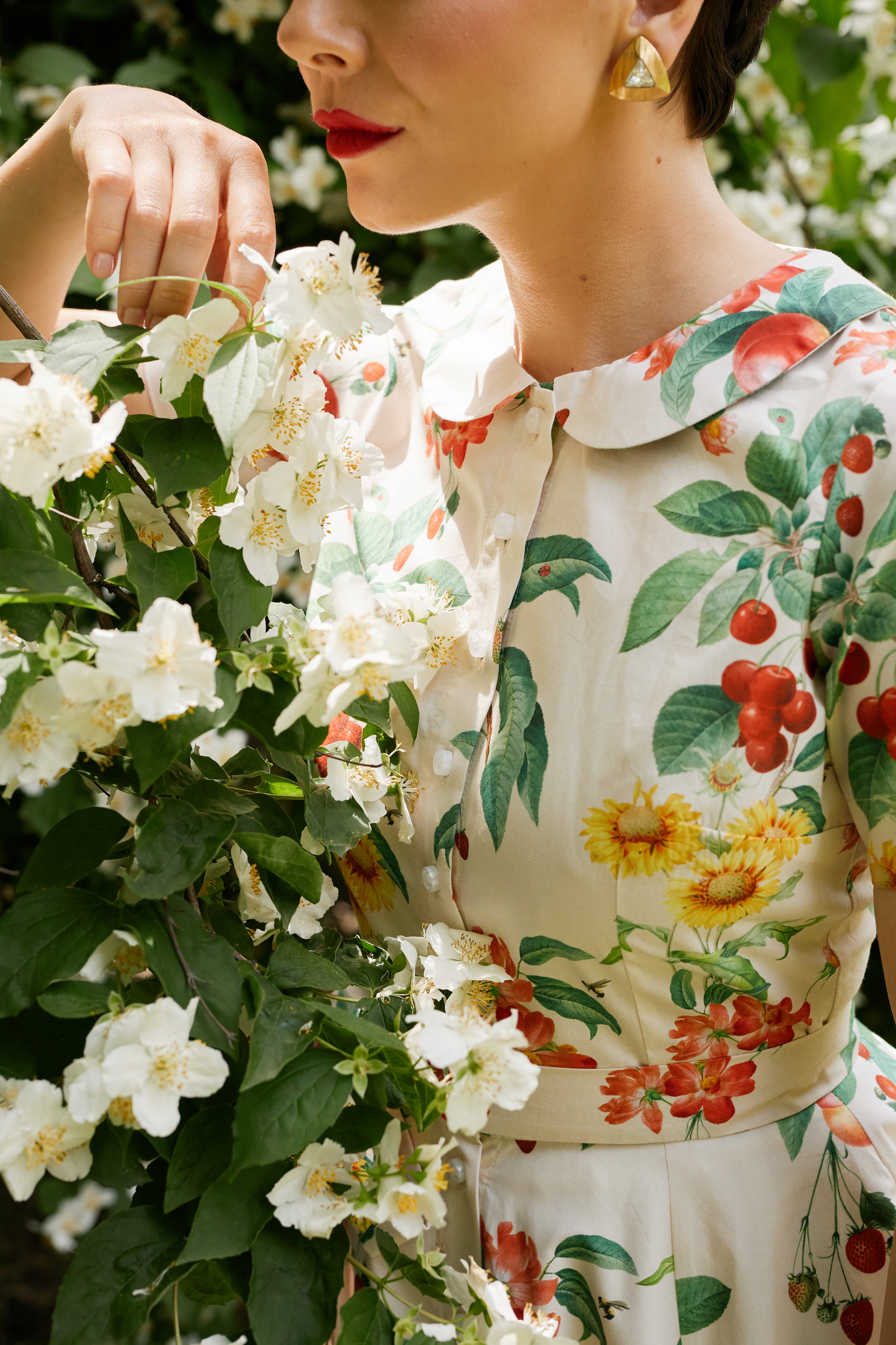 Rochie Camasa Midi cu Imprimeu cu Flori si Fructe