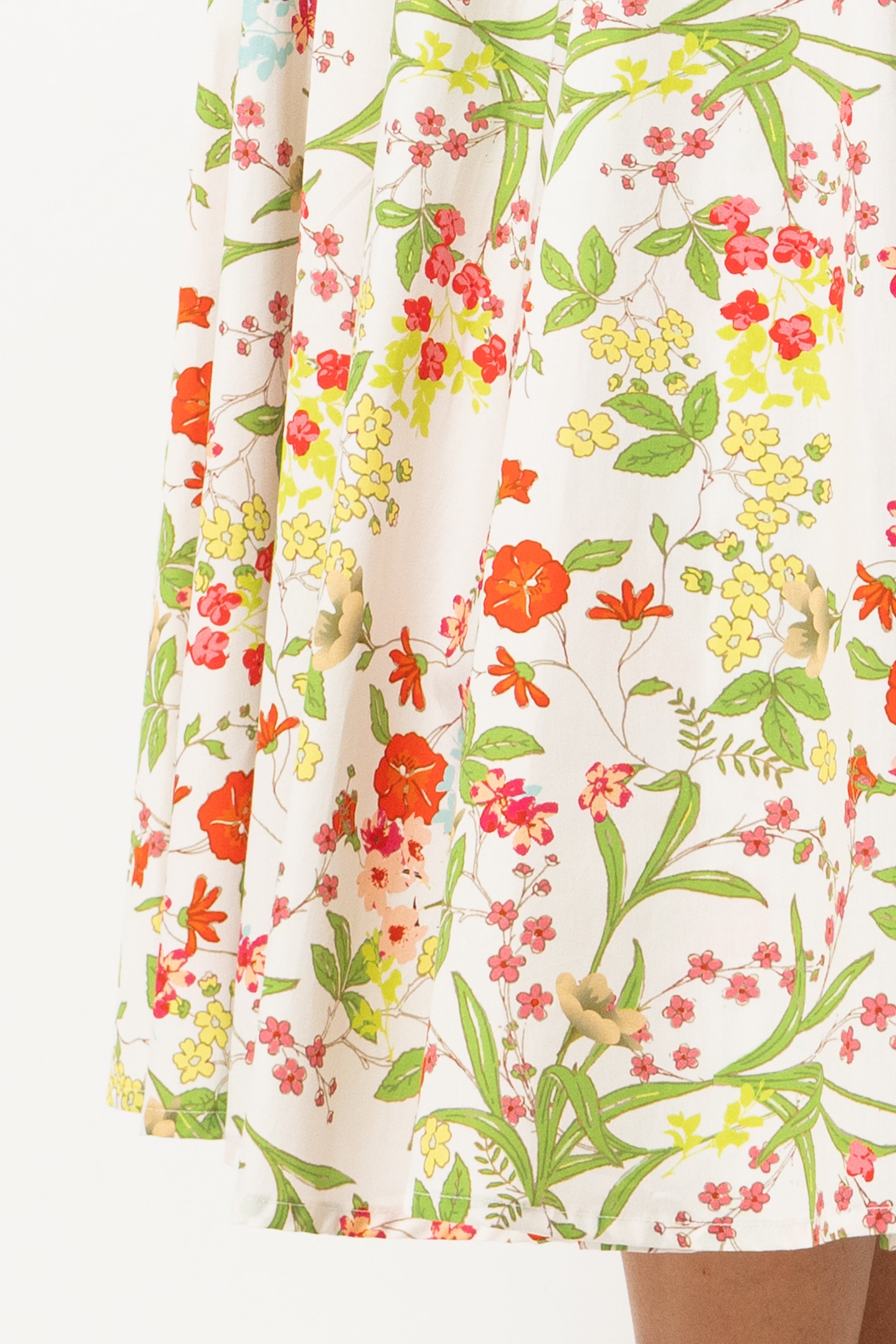 Rochie Midi cu Decolteu Rotund, din Bumbac cu Flori de Vara