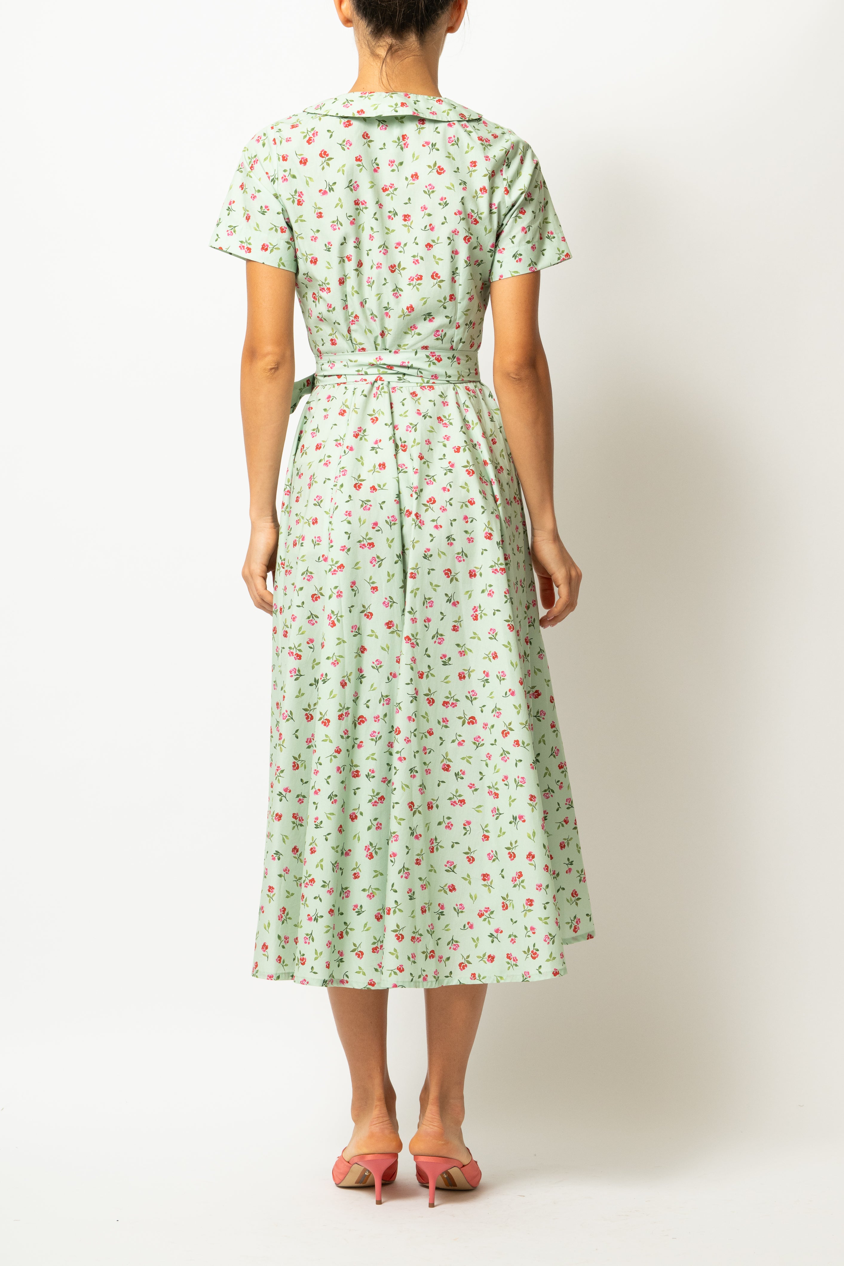 Floral and Striped Midi Shirt Dress, Blue