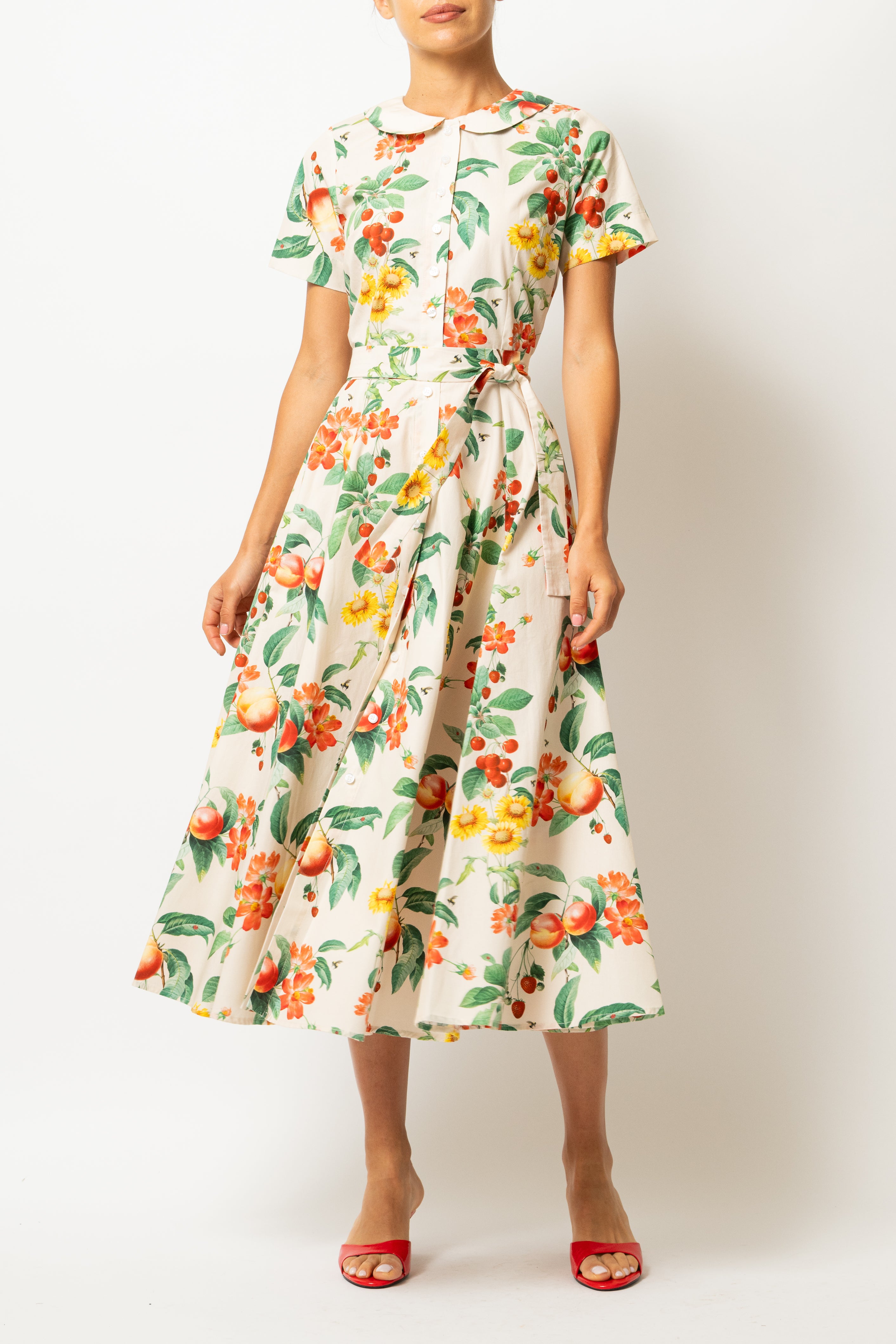 Rochie Camasa Midi cu Imprimeu cu Flori si Fructe