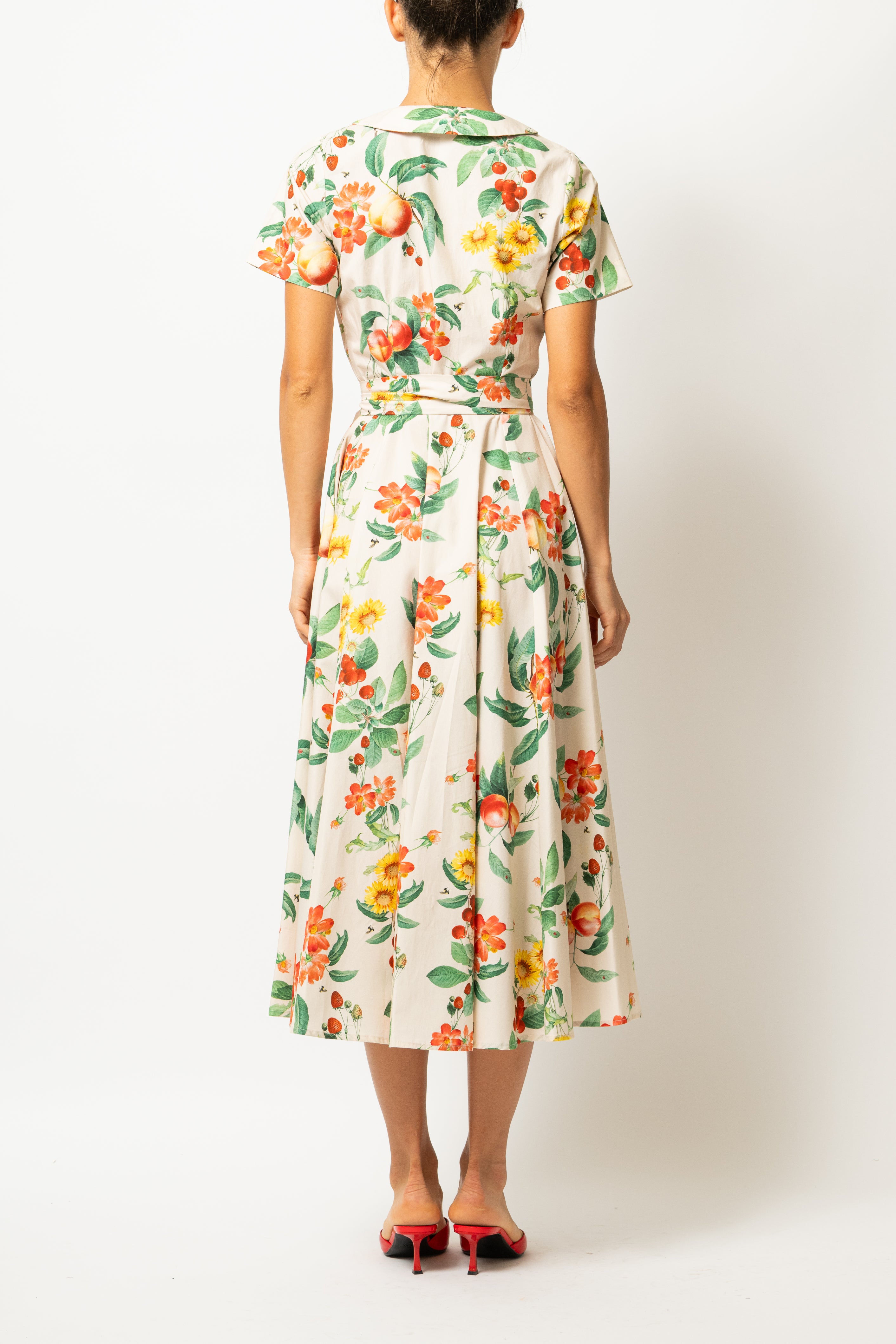 Rochie Camasa Midi cu Imprimeu cu Flori si Fructe