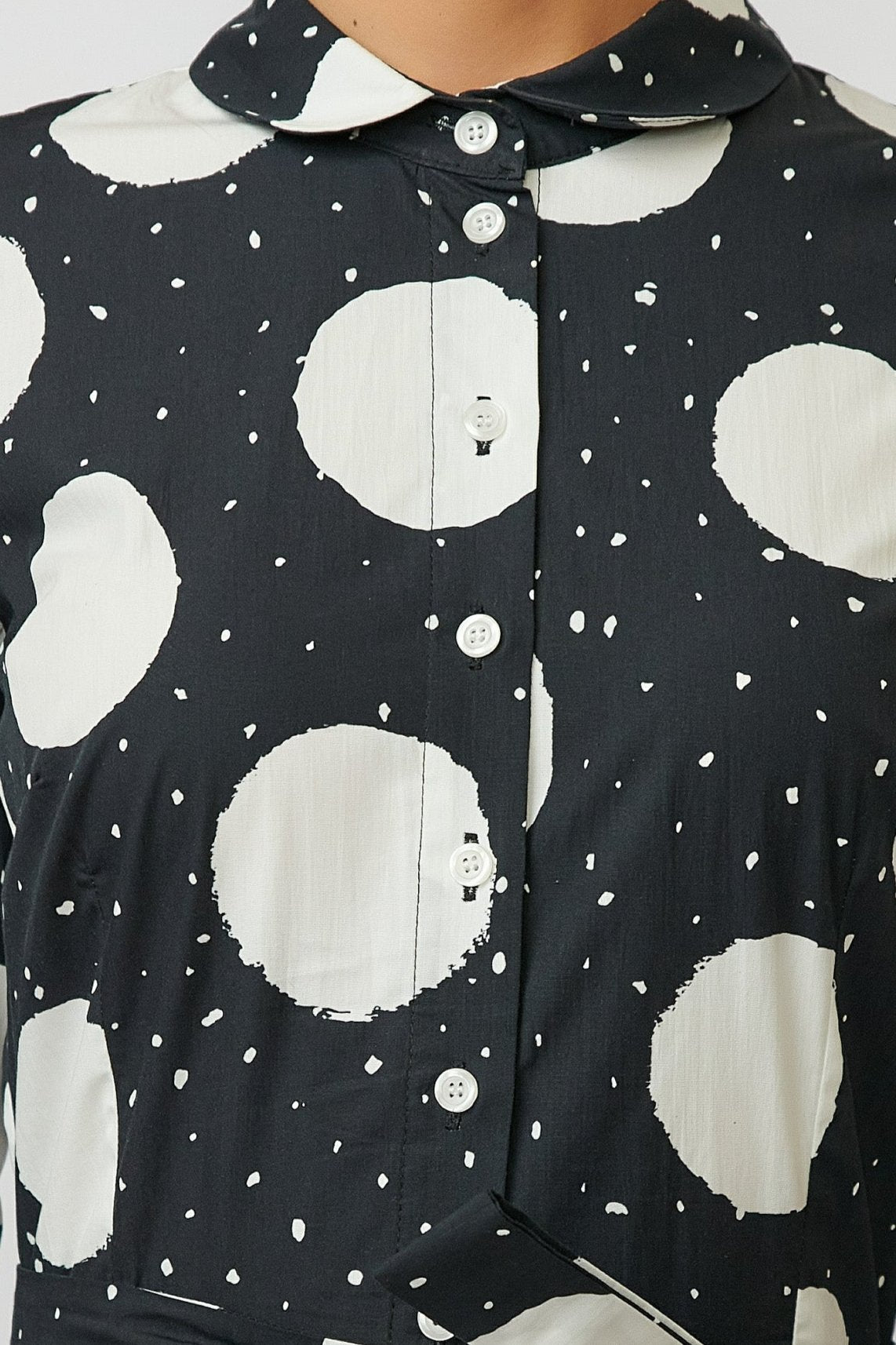 Rochie Camasa Midi cu Volane din Bumbac, Neagra