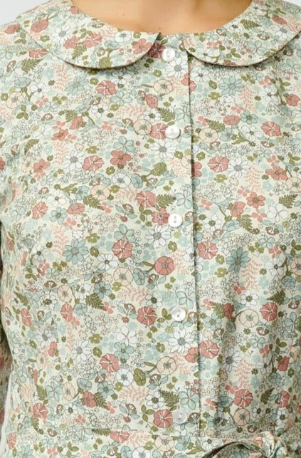 Rochie Camsa Midi cu Impriemu Floral, Bej-Gri