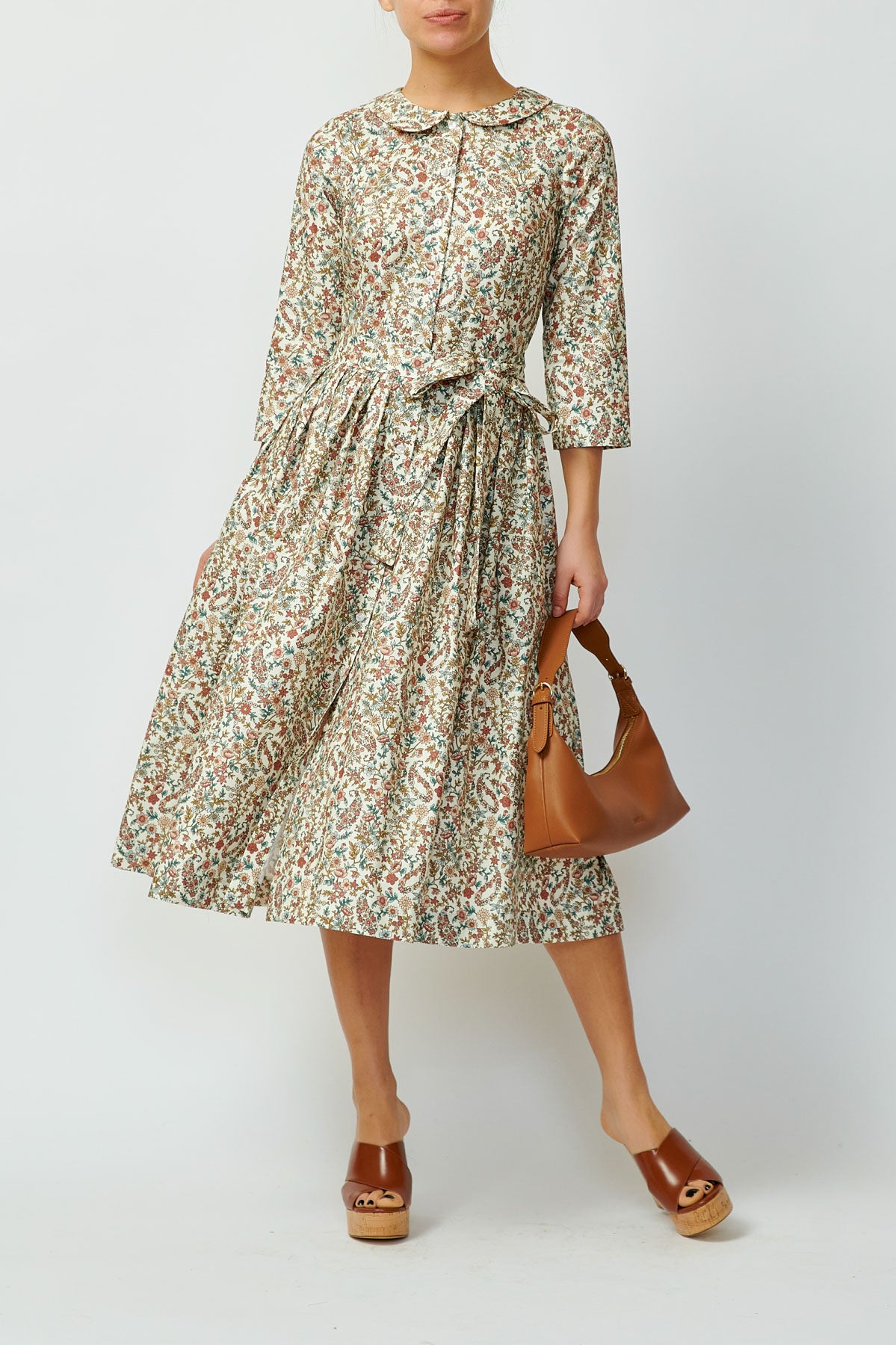 Shirt dress with small flowers on white