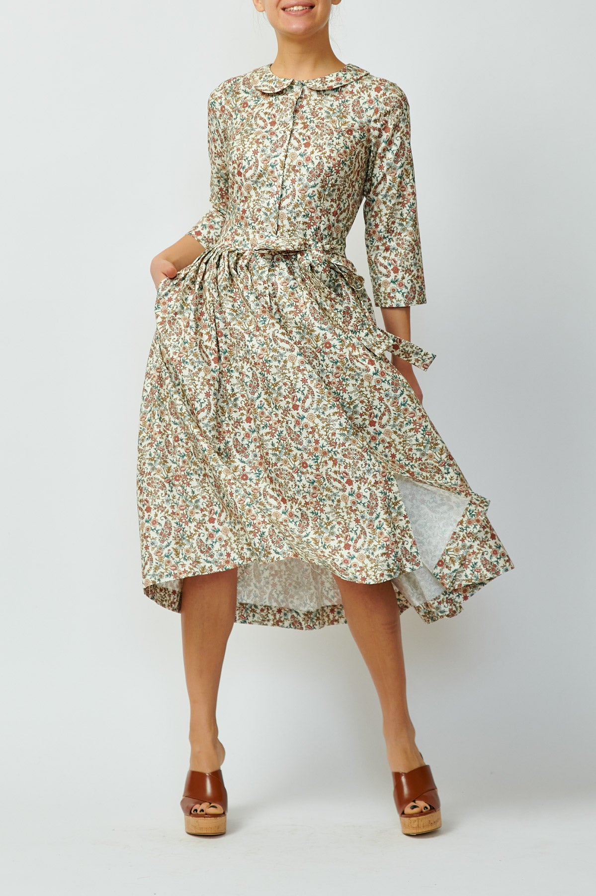 Shirt dress with small flowers on white