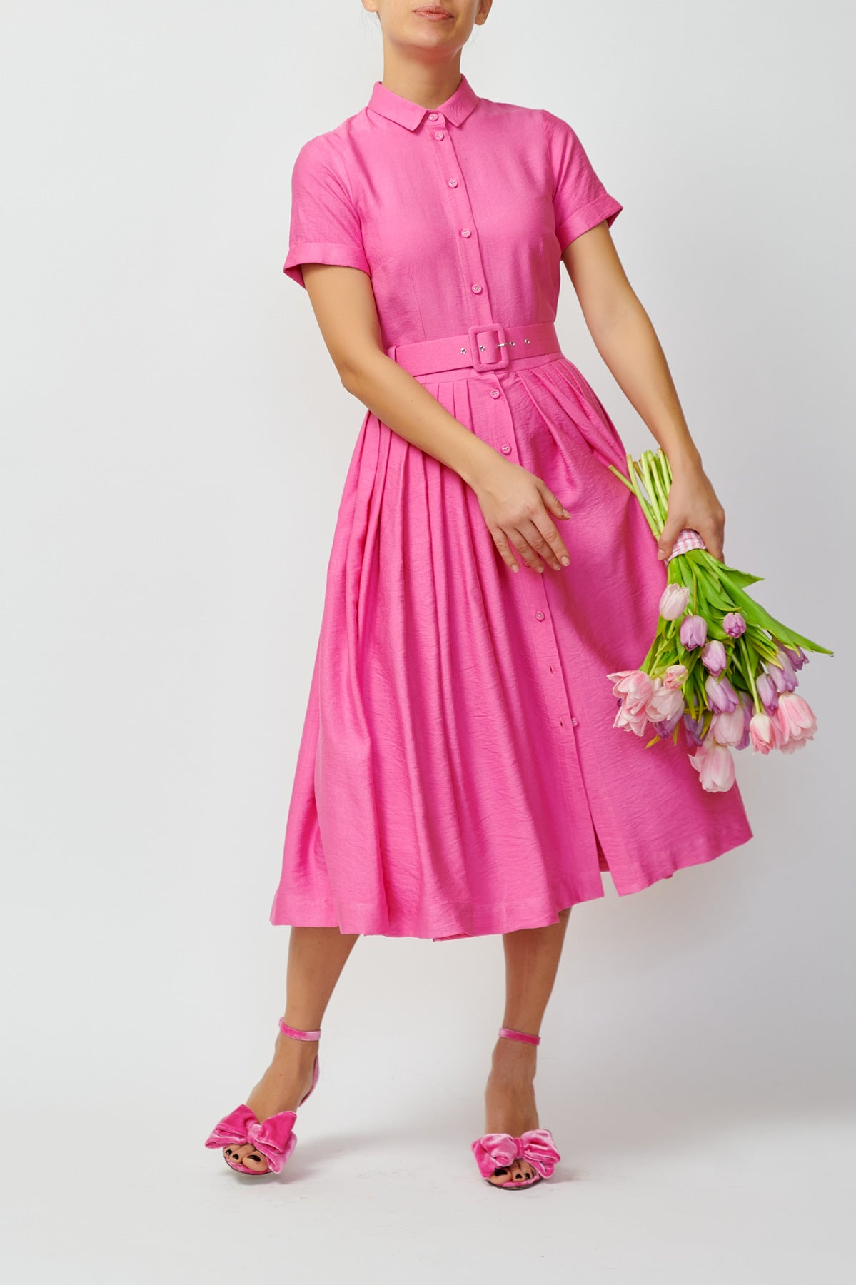 Rochie Camasa Midi din Viscoza, Roz