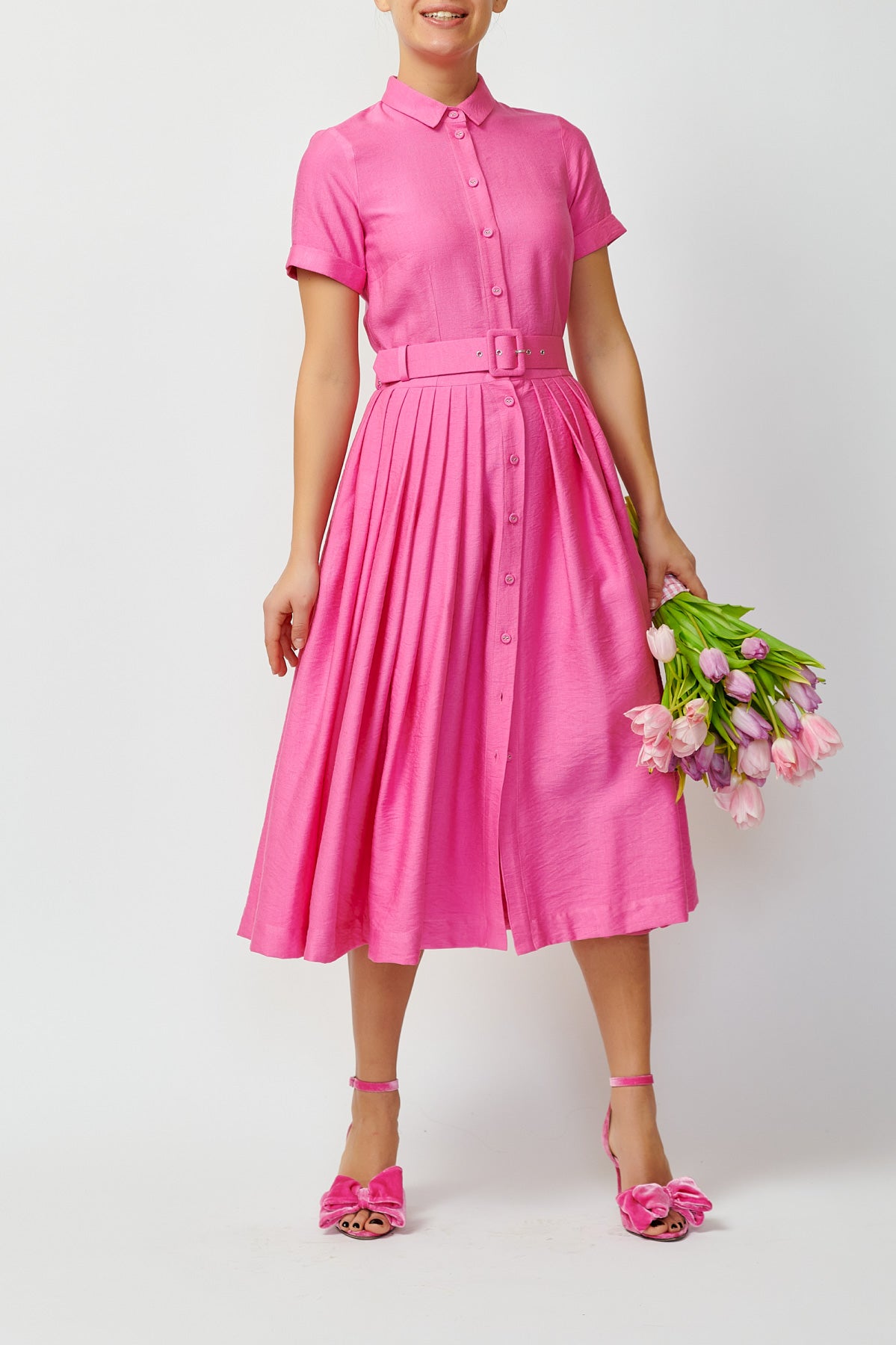 Rochie Camasa Midi din Viscoza, Roz