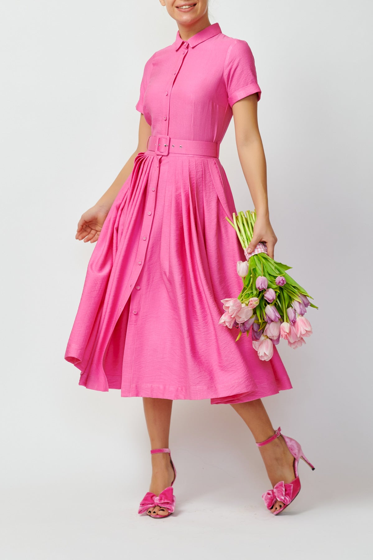 Rochie Camasa Midi din Viscoza, Roz