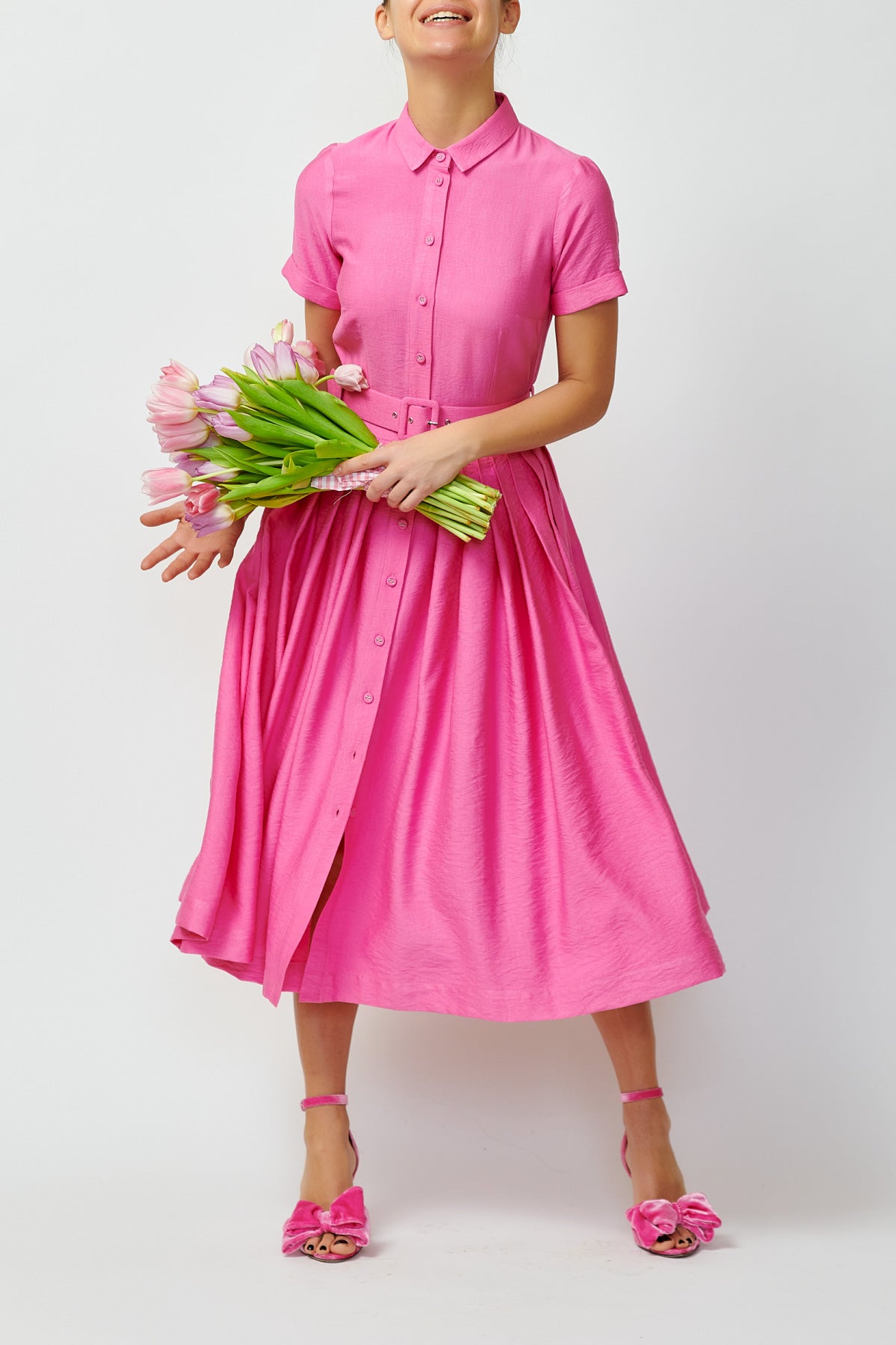 Rochie Camasa Midi din Viscoza, Roz