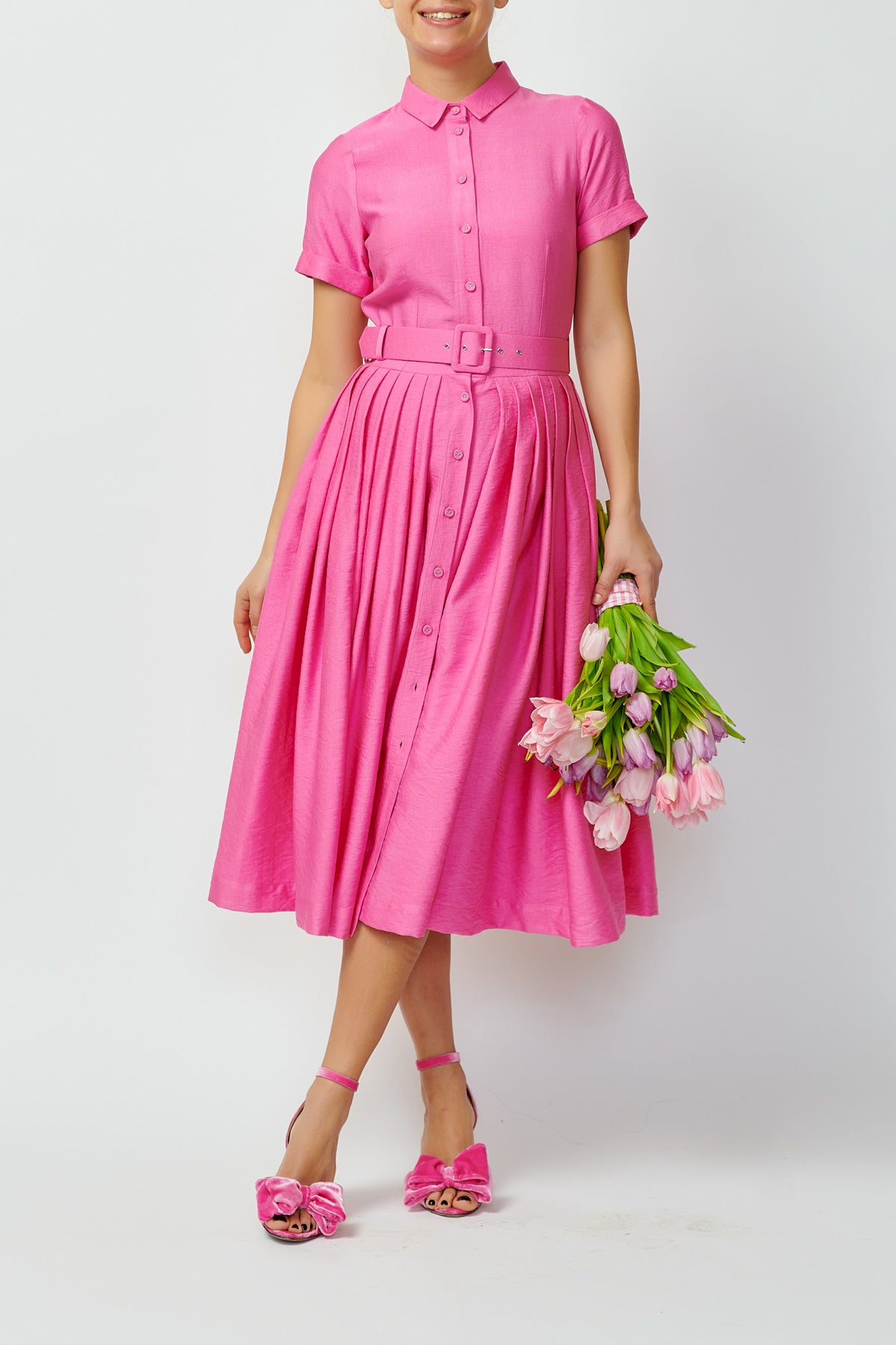 Rochie Camasa Midi din Viscoza, Roz