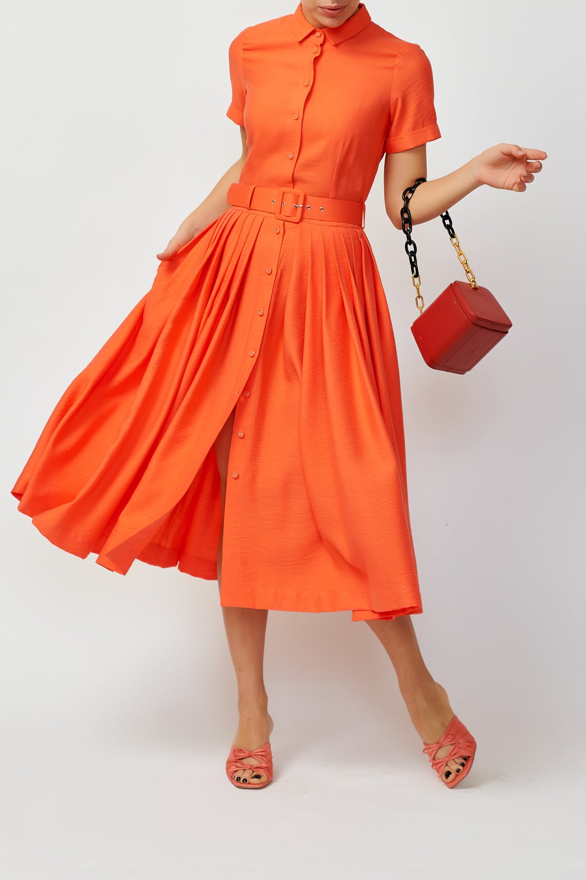 Rochie Camasa Midi din Viscoza, Corai