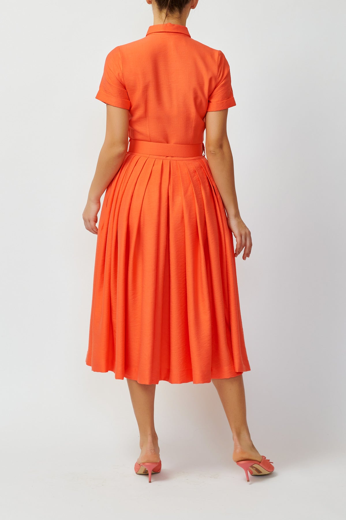 Viscose Midi Shirt Dress, Coral