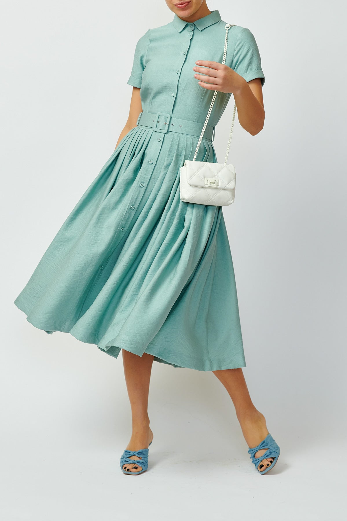 Viscose Midi Shirt Dress, Blue-Grey