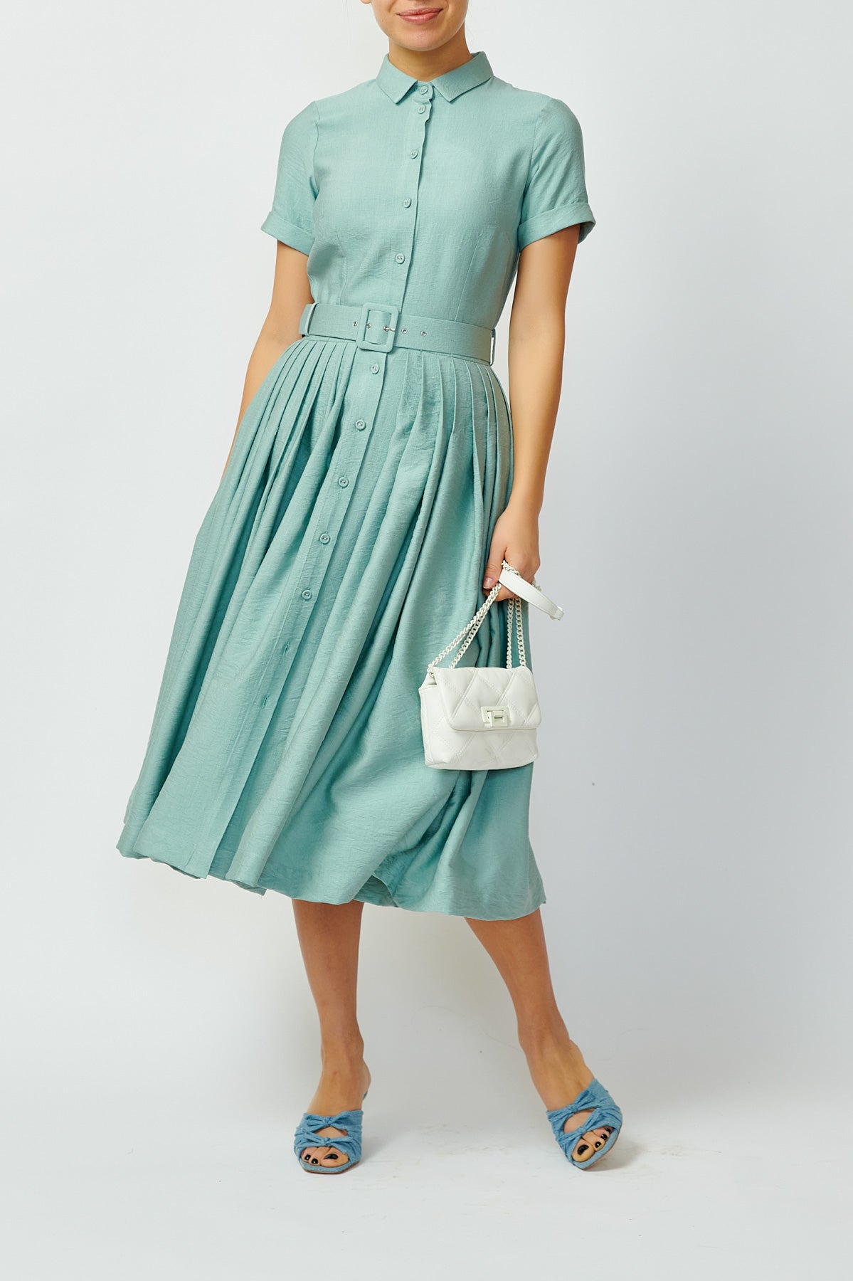 Viscose Midi Shirt Dress, Blue-Grey