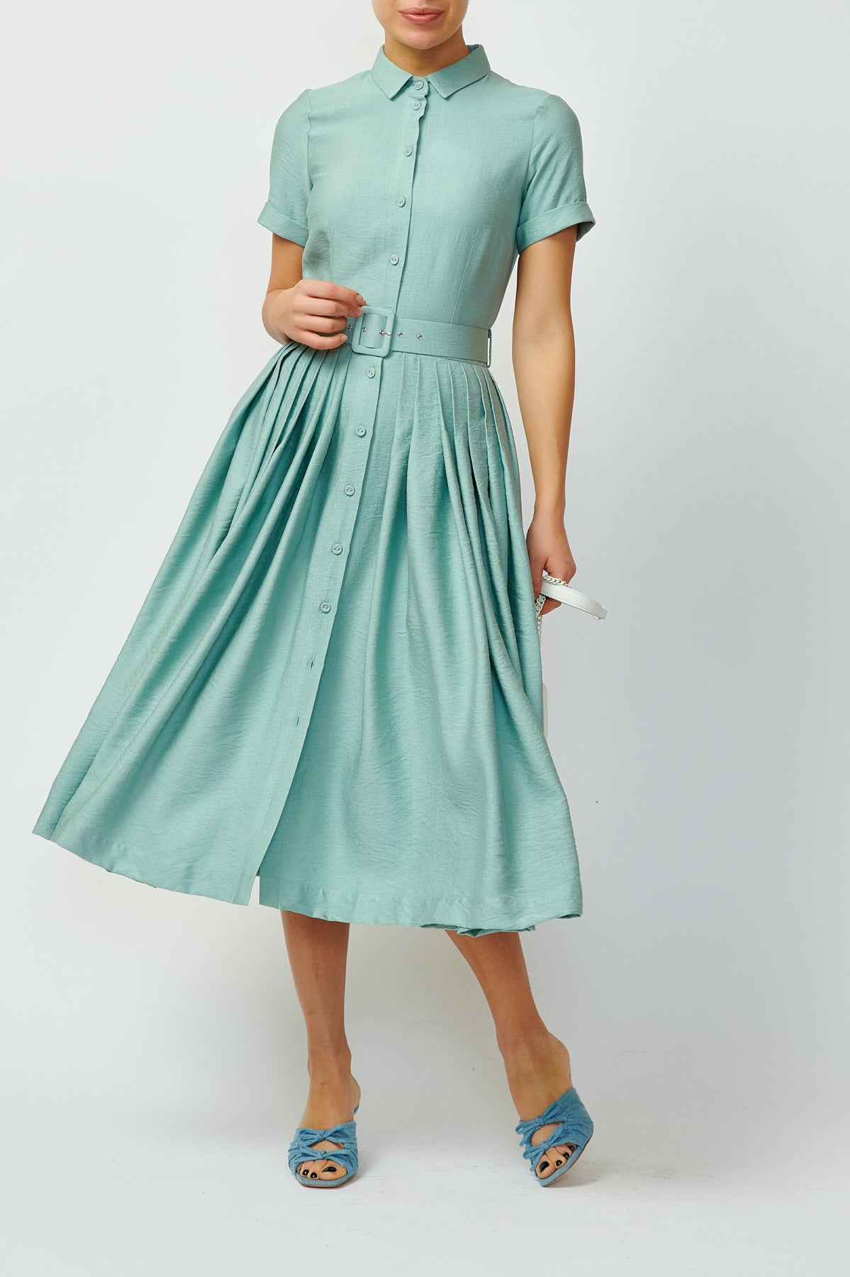 Viscose Midi Shirt Dress, Blue-Grey