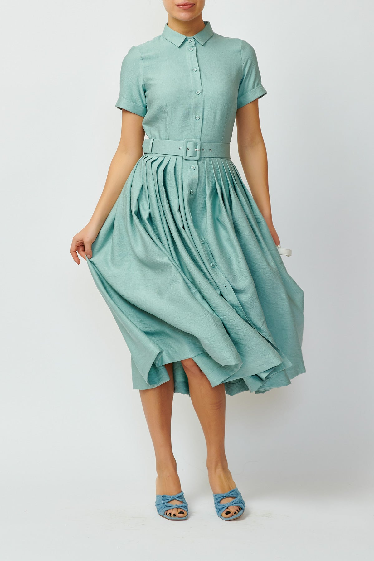 Viscose Midi Shirt Dress, Blue-Grey