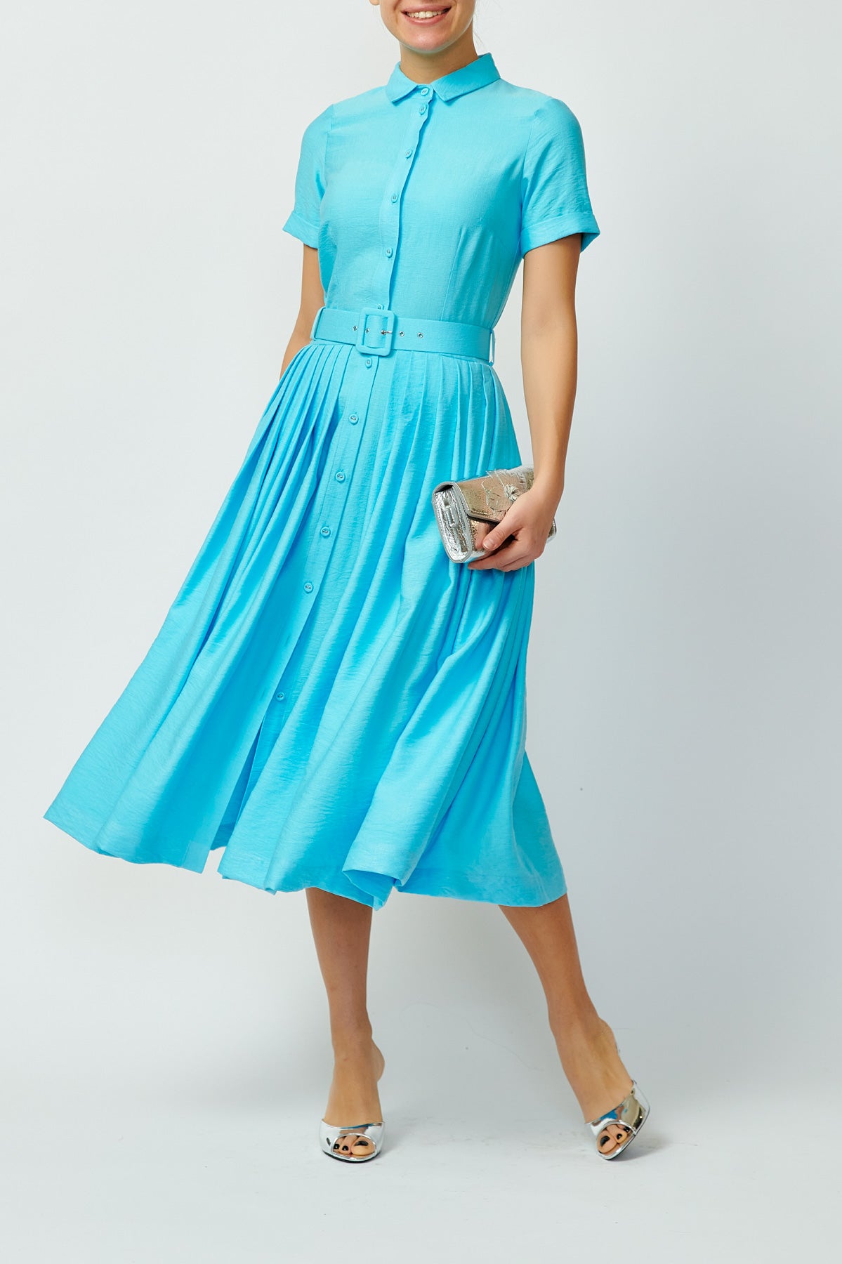 Rochie Camasa Midi din Viscoza, Aqua